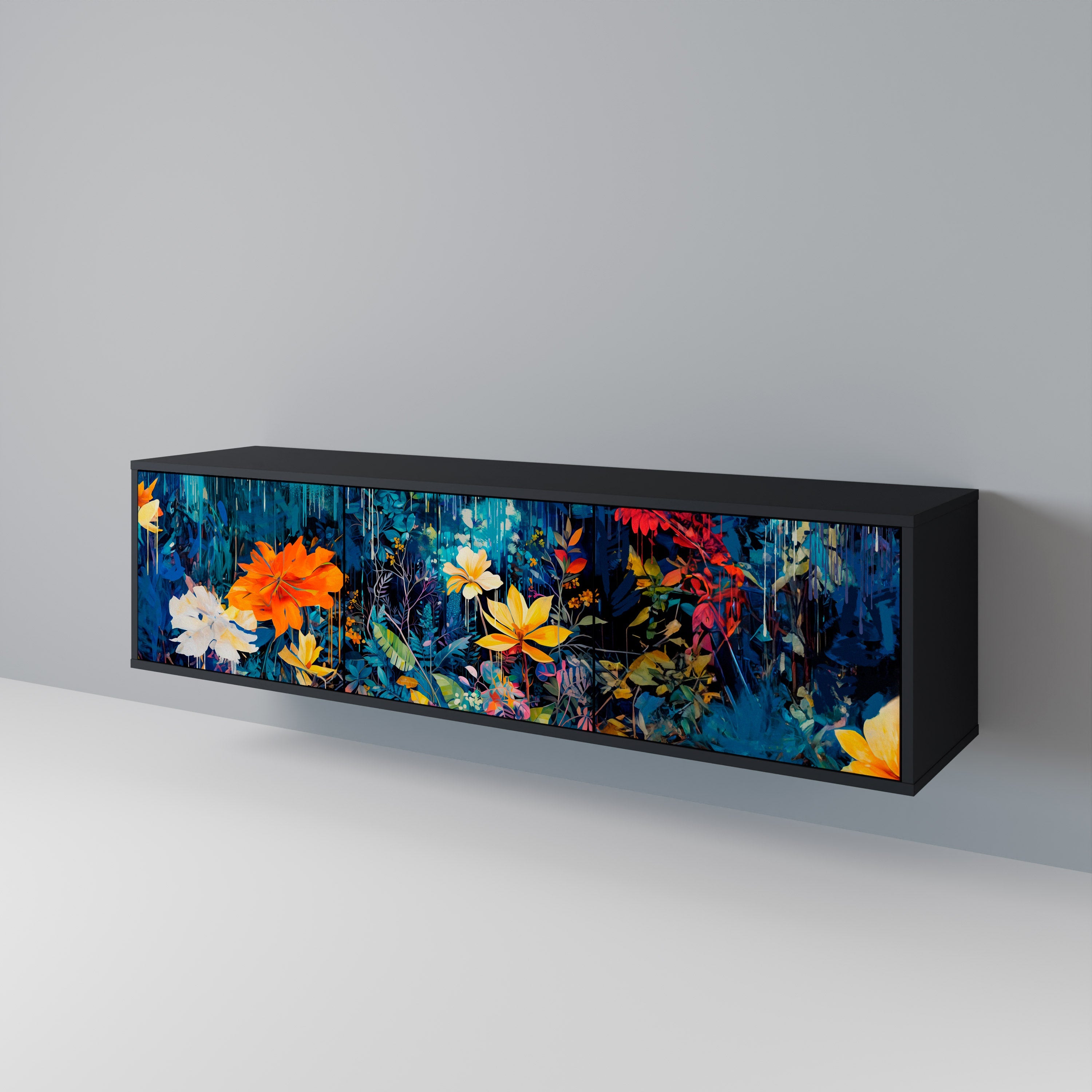 Meuble TV 3 portes MIDNIGHT BLOSSOM finition noire