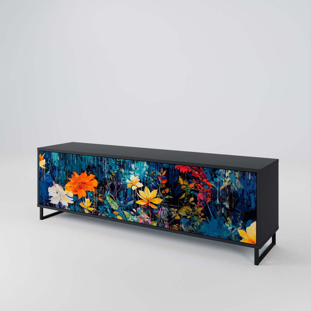 Meuble TV 3 portes MIDNIGHT BLOSSOM finition noire