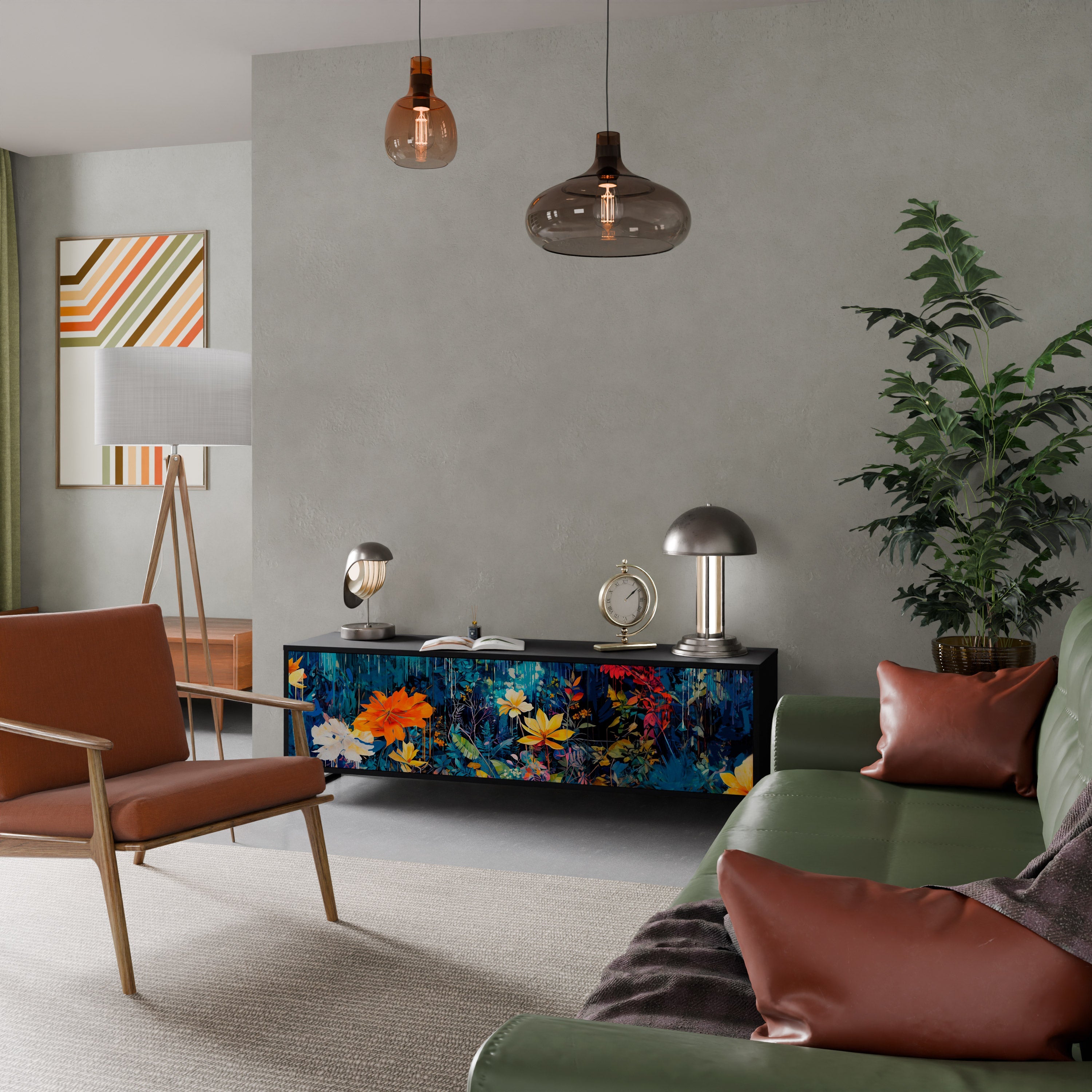 Meuble TV 3 portes MIDNIGHT BLOSSOM finition noire