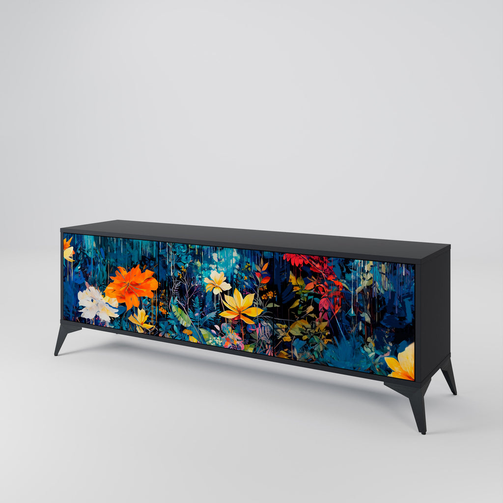 Meuble TV 3 portes MIDNIGHT BLOSSOM finition noire