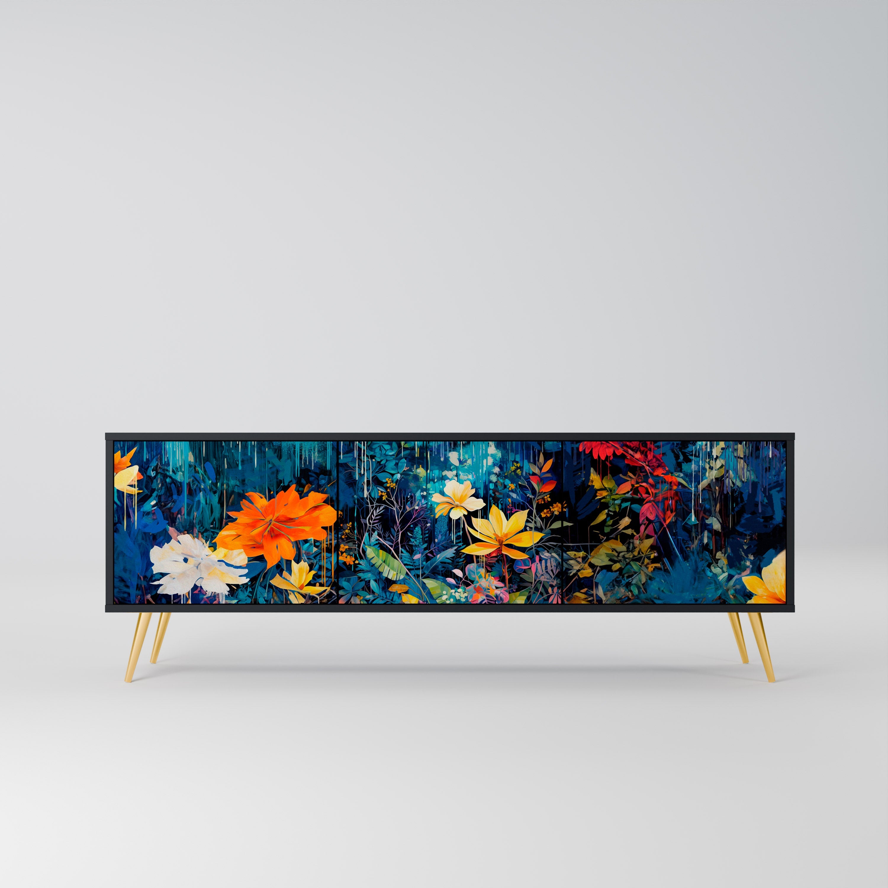 Meuble TV 3 portes MIDNIGHT BLOSSOM finition noire