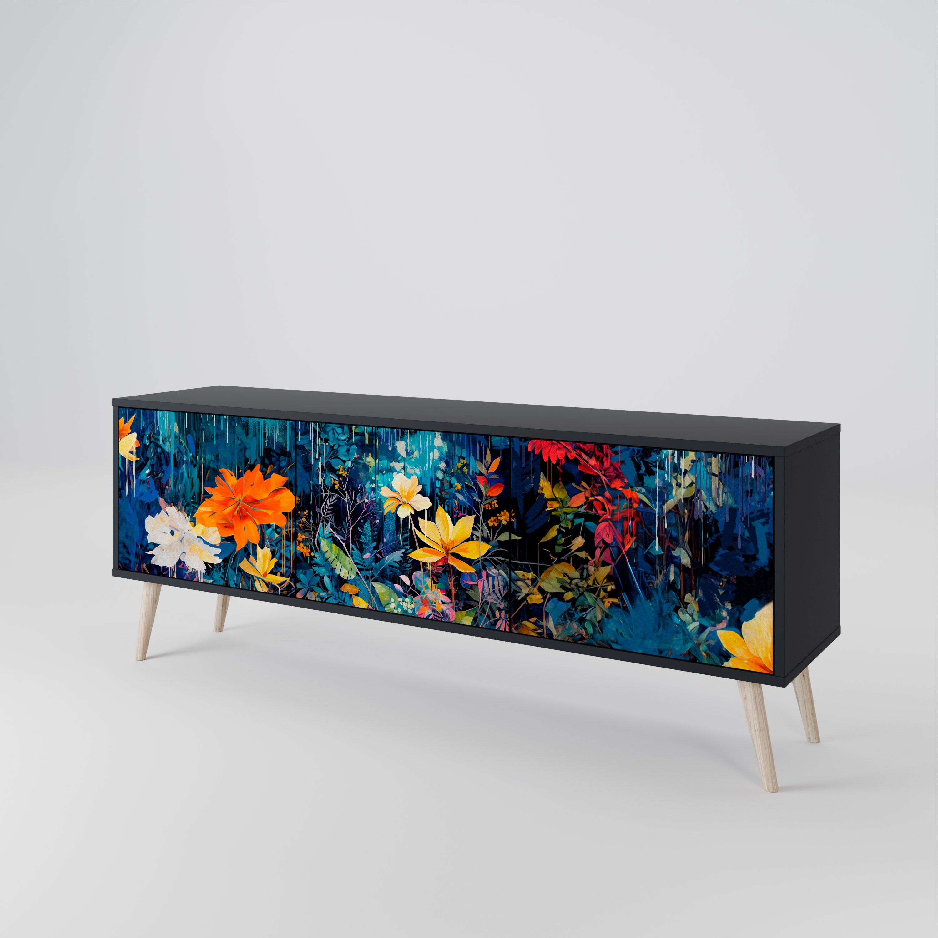 MIDNIGHT BLOSSOM 3-Door TV Cabinet