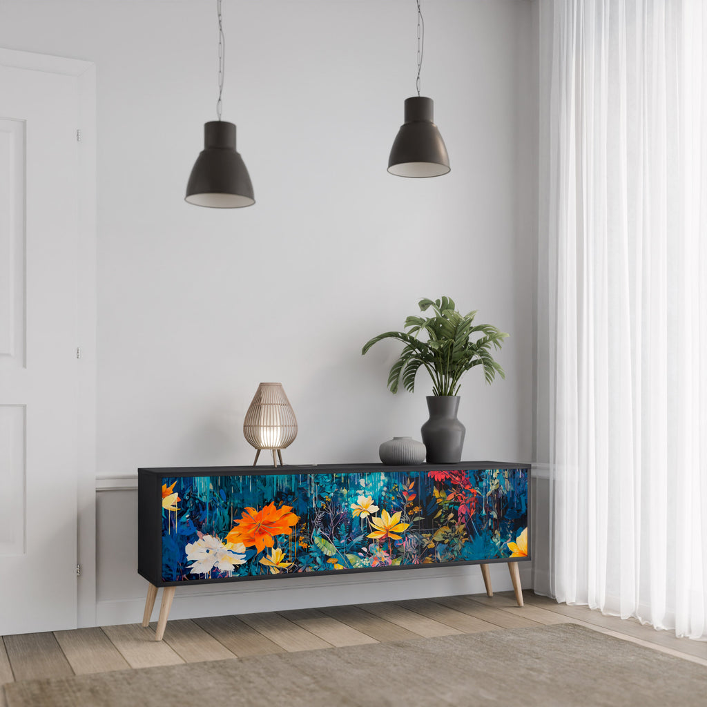 Meuble TV 3 portes MIDNIGHT BLOSSOM finition noire