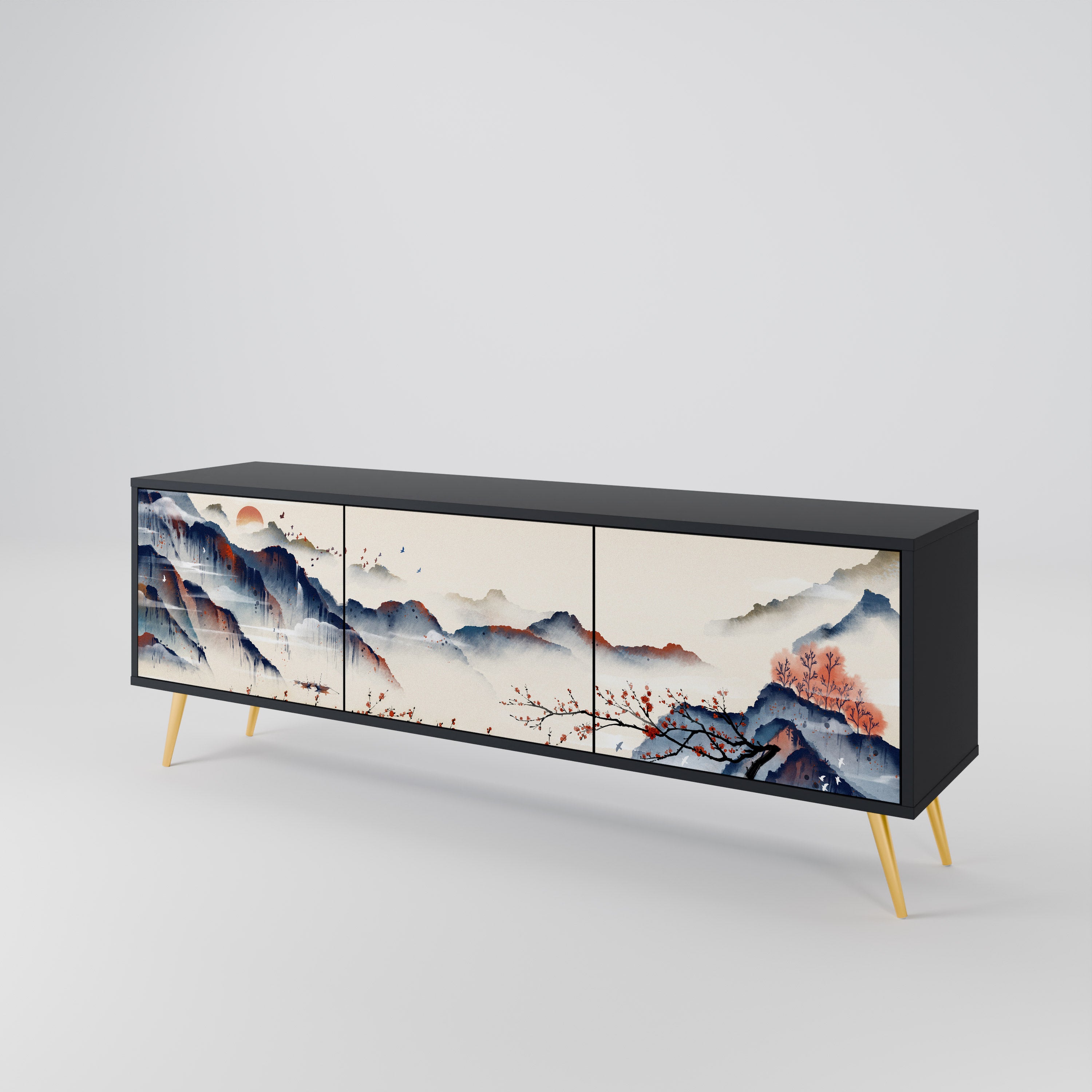 JAPANESE LANDSCAPE 3-Door TV Cabinet