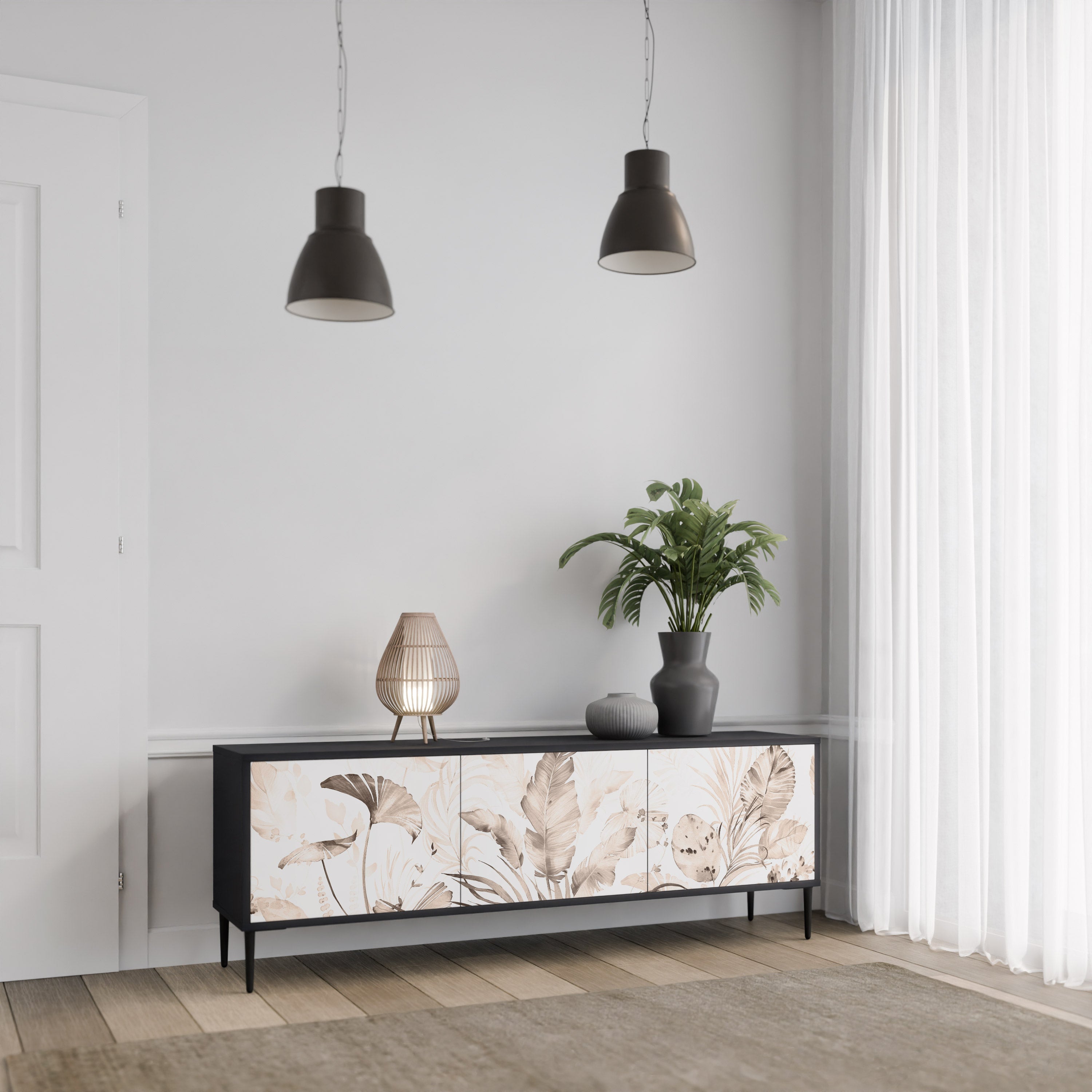 Meuble TV 3 portes WILD TENDERNESS en finition noire