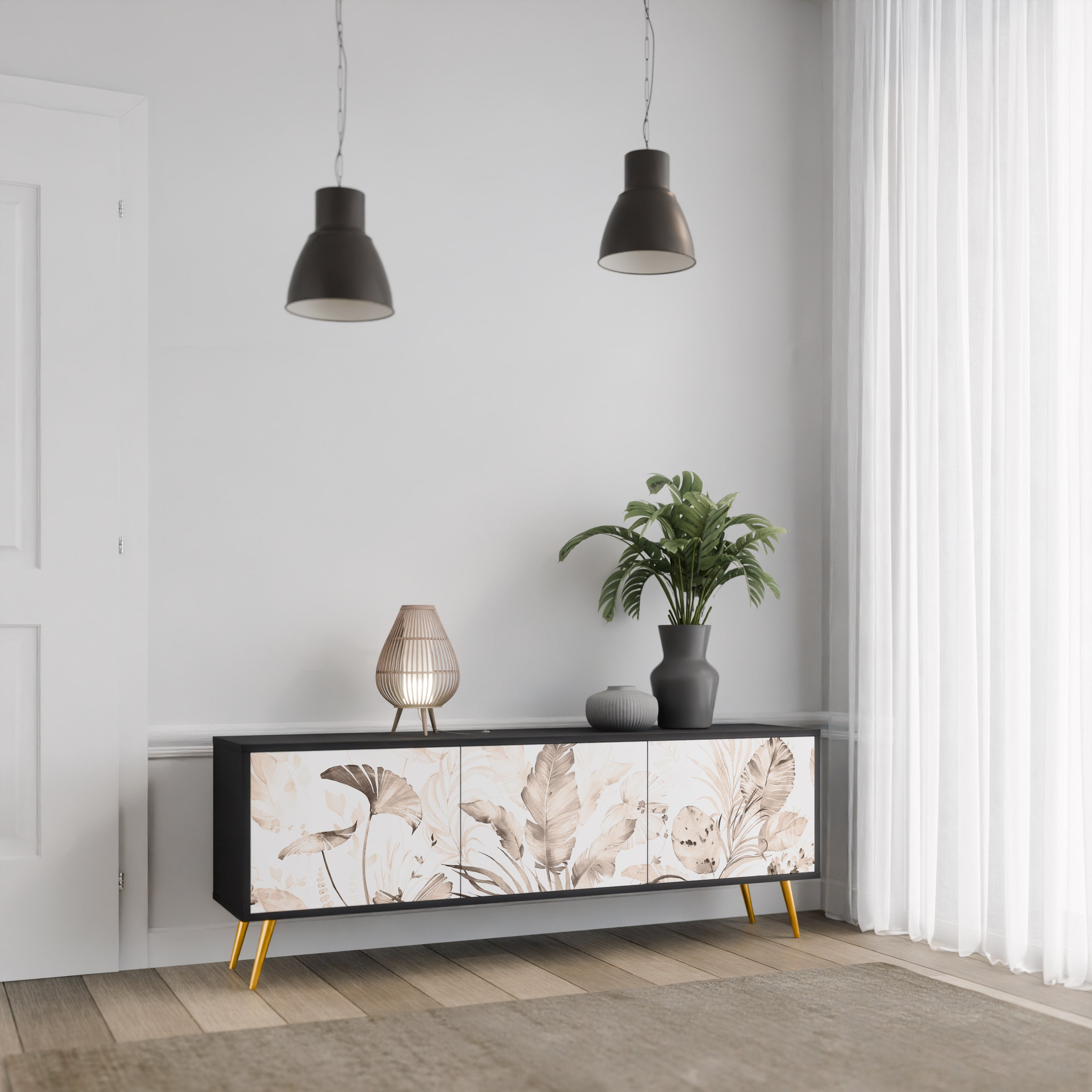 Meuble TV 3 portes WILD TENDERNESS en finition noire