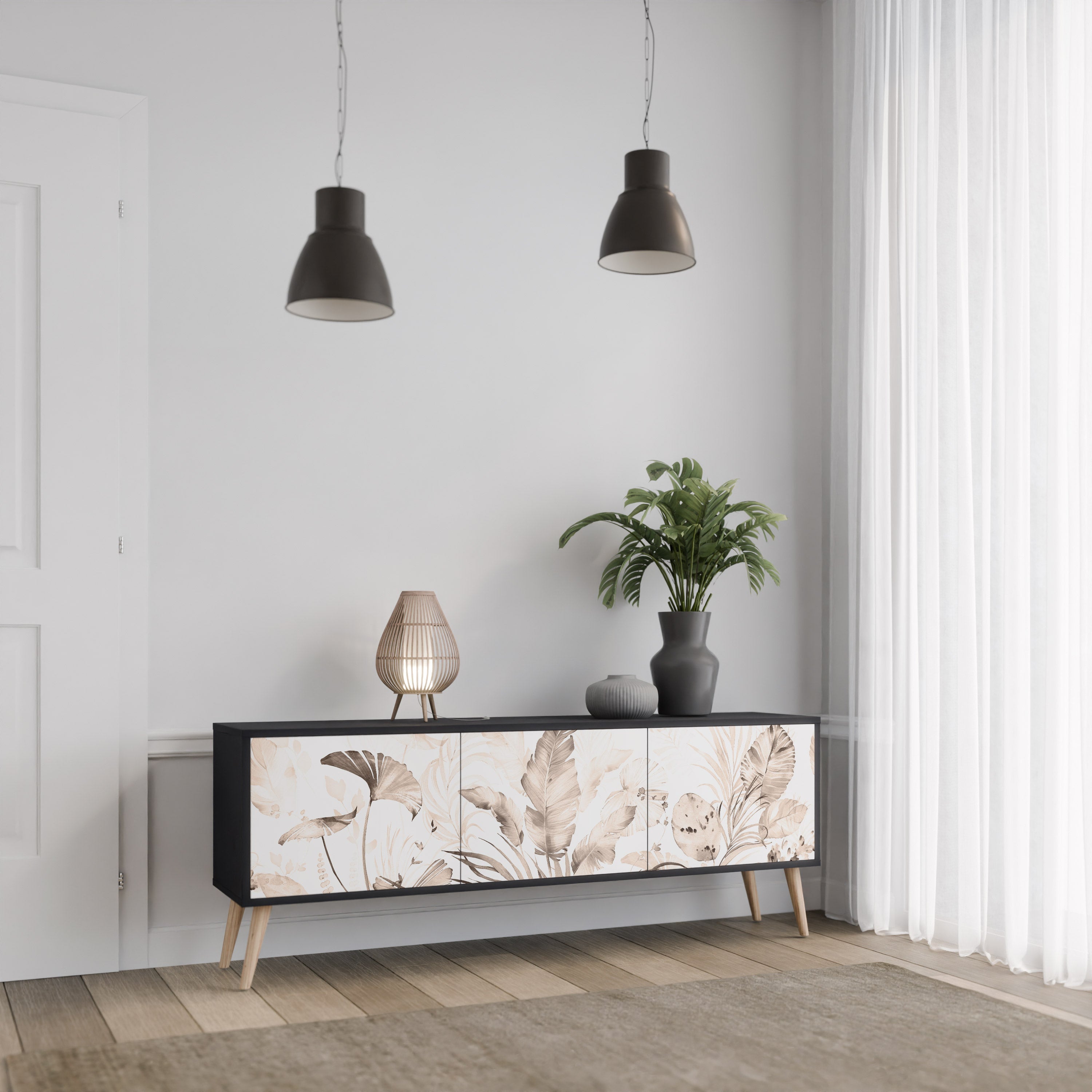 Meuble TV 3 portes WILD TENDERNESS en finition noire