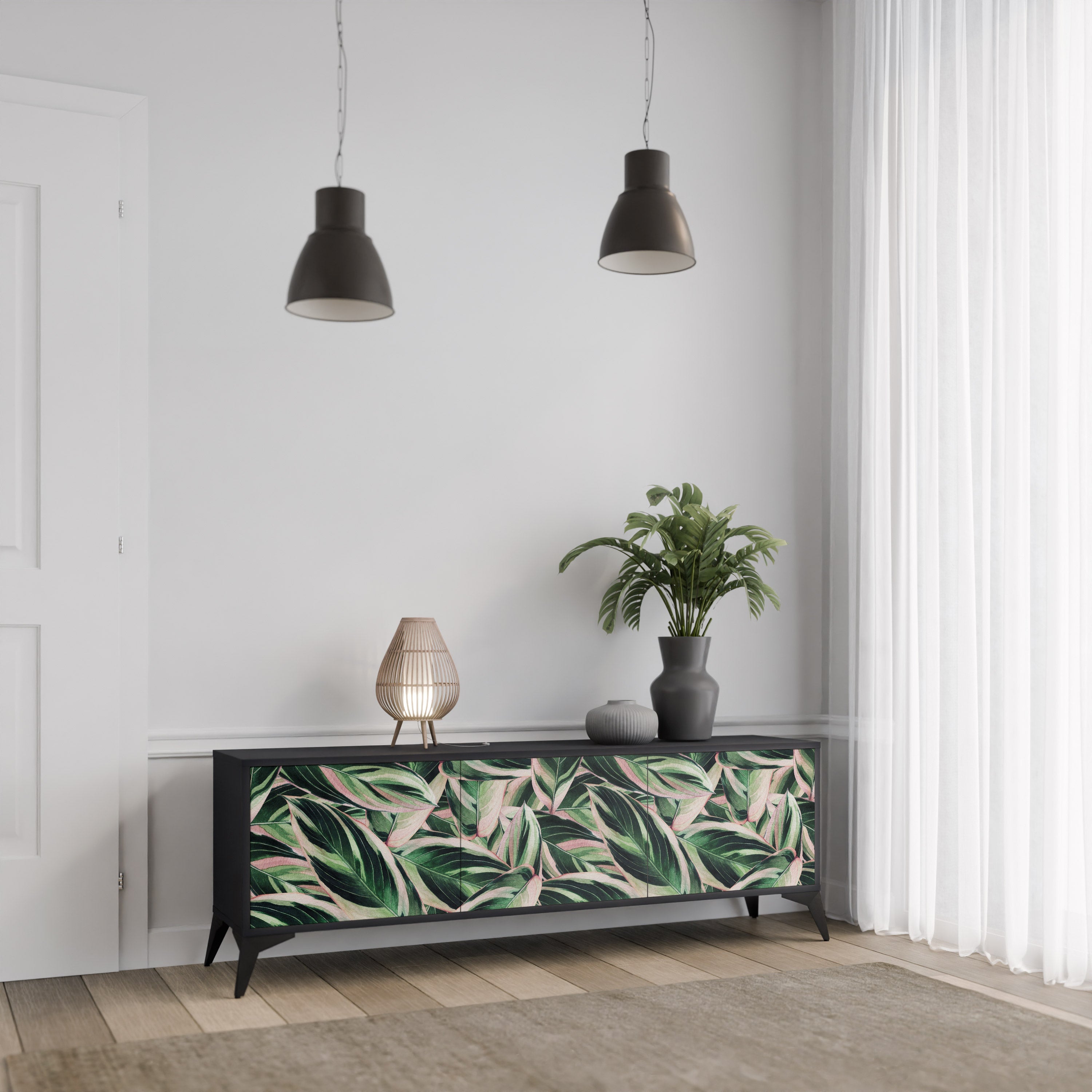 Meuble TV 3 portes EERIE STROMANTHE en finition noire