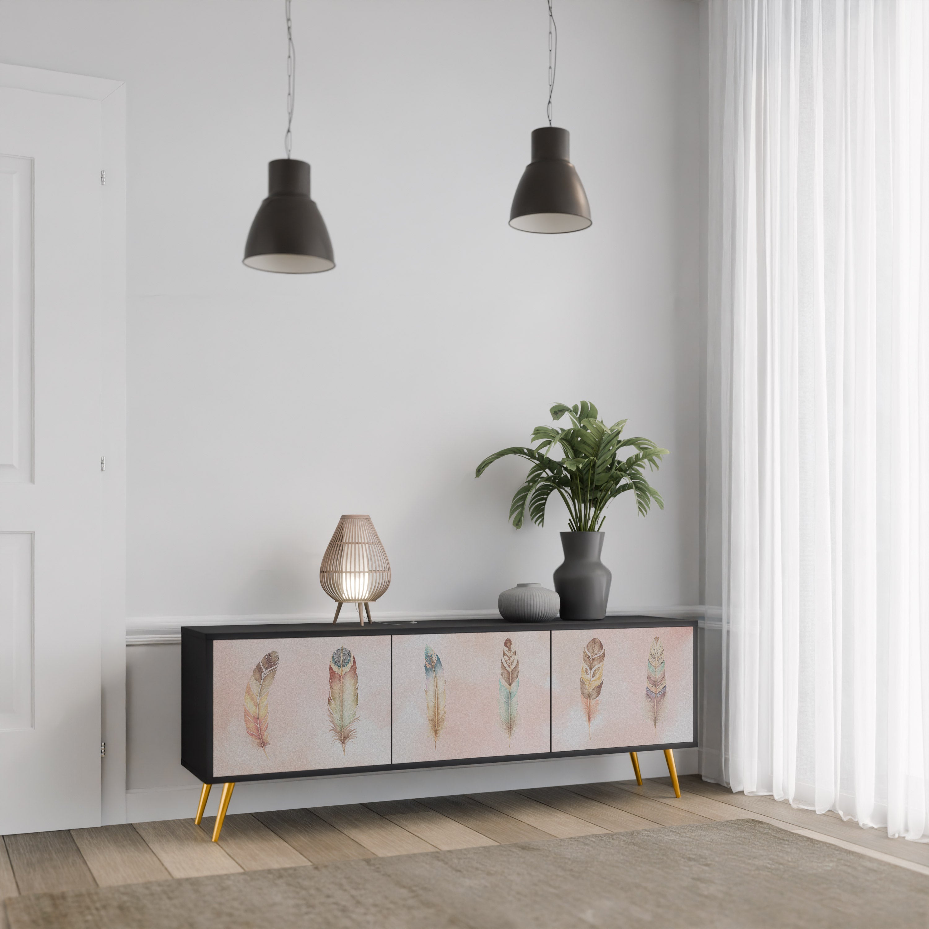 Meuble TV 3 portes DELIQUESCE en finition noire