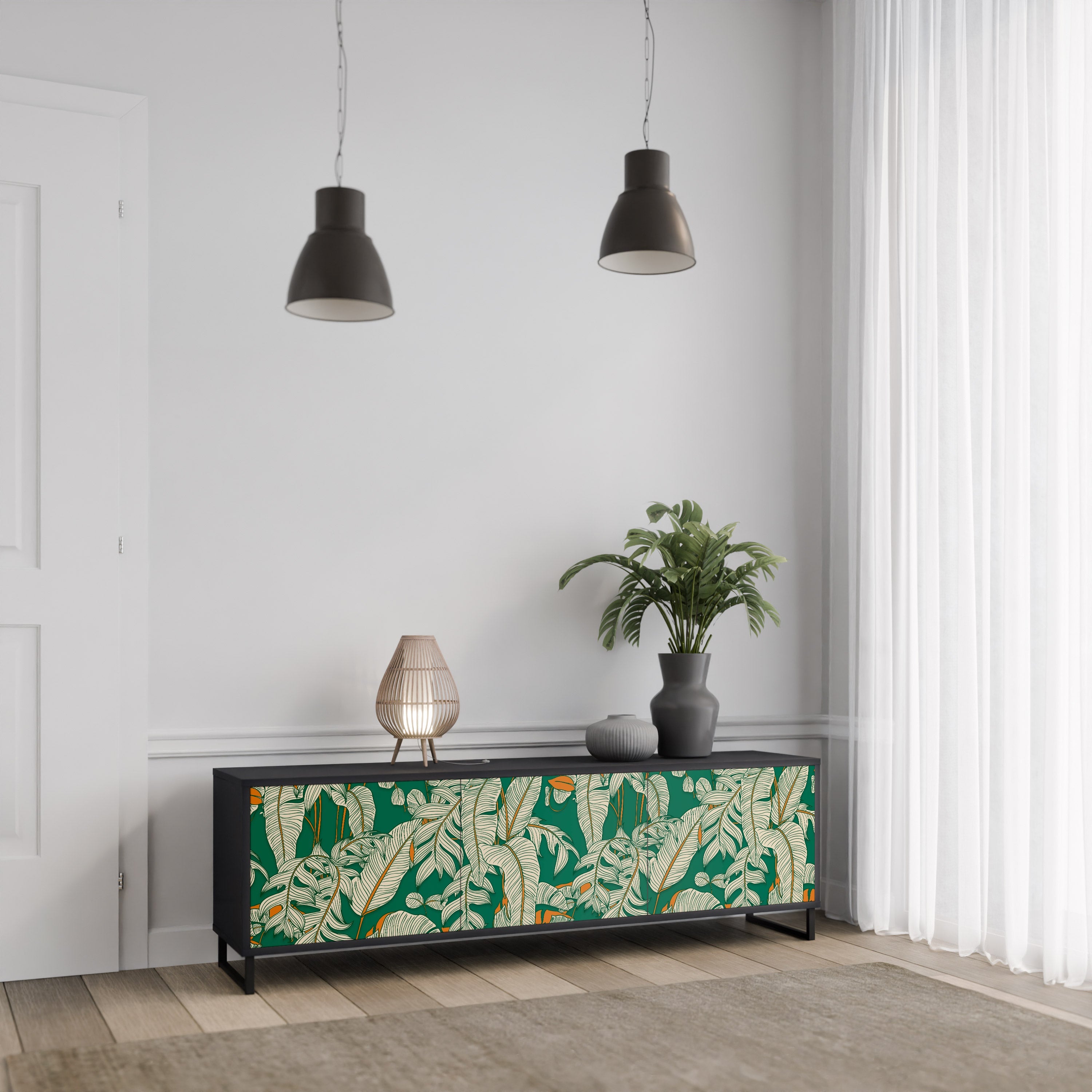 Meuble TV 3 portes VERDANT PLEASURES finition noire