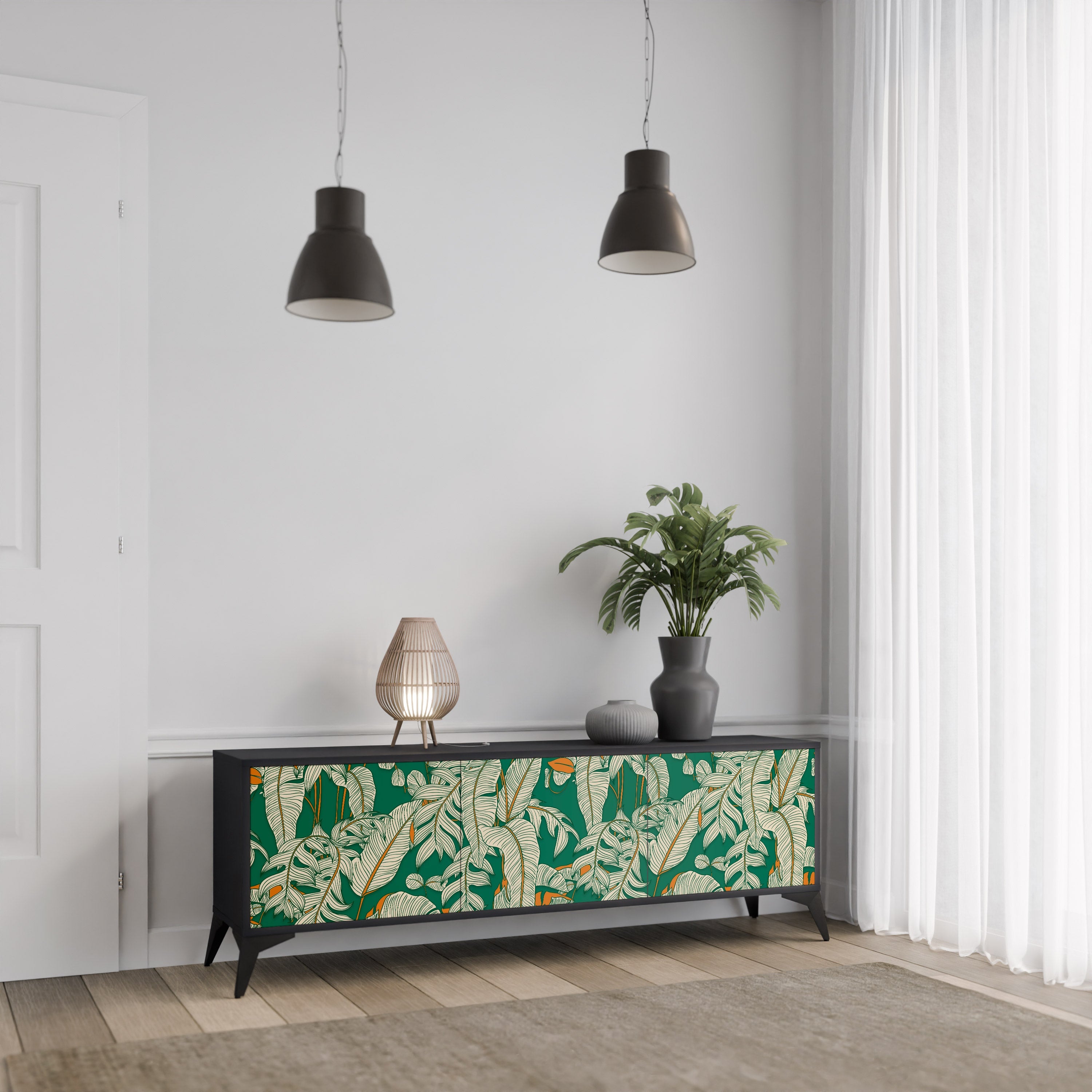 Meuble TV 3 portes VERDANT PLEASURES finition noire