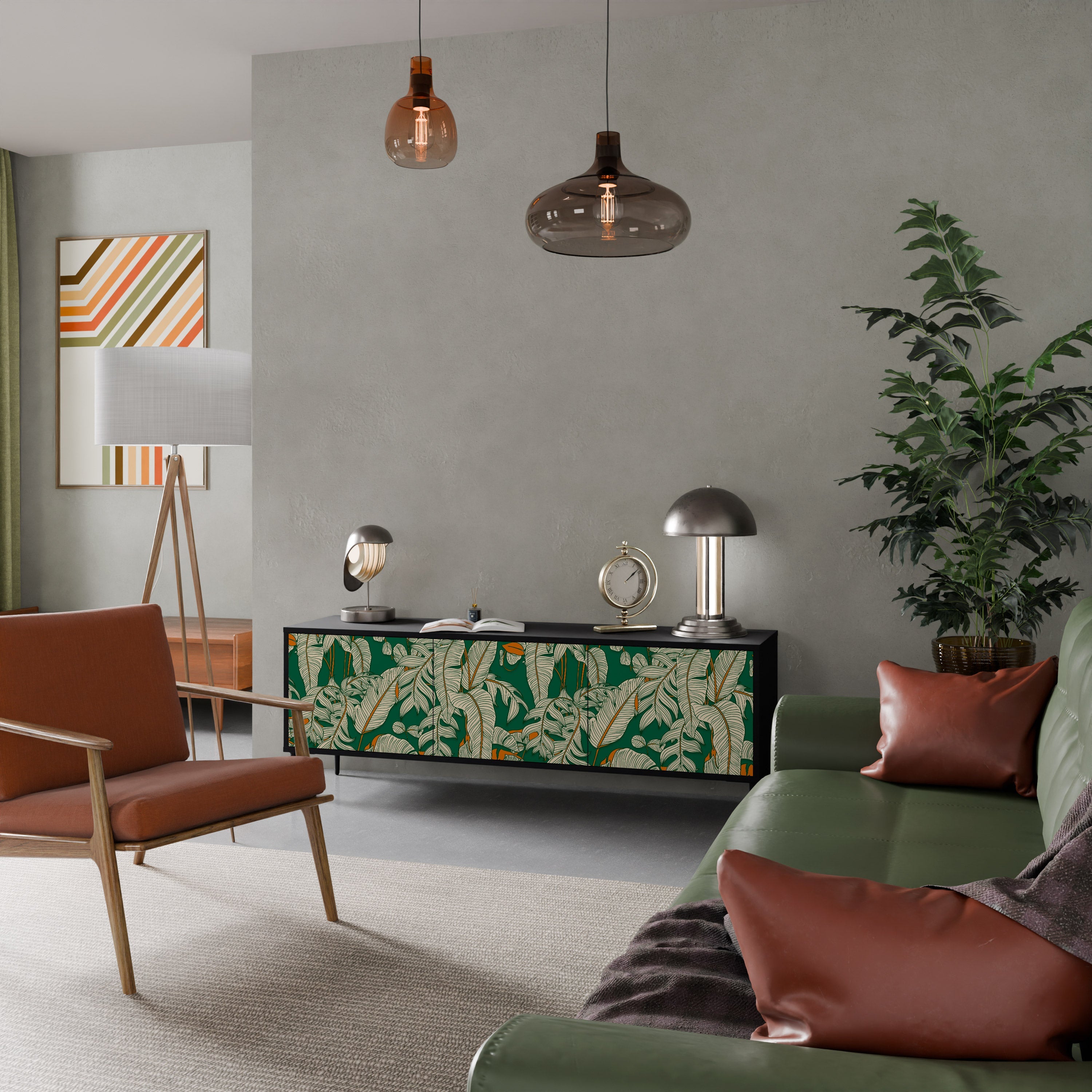 Meuble TV 3 portes VERDANT PLEASURES finition noire