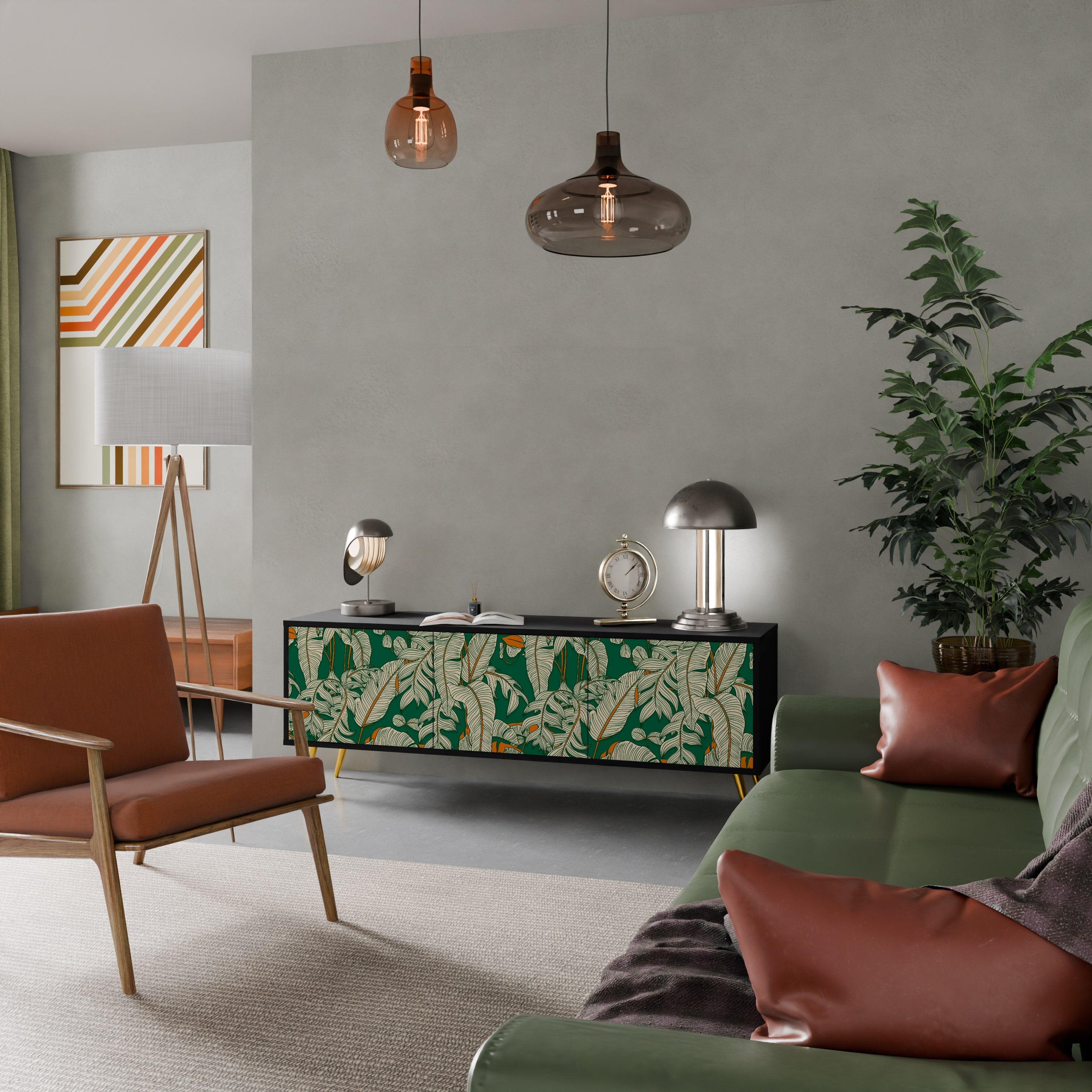 Meuble TV 3 portes VERDANT PLEASURES finition noire