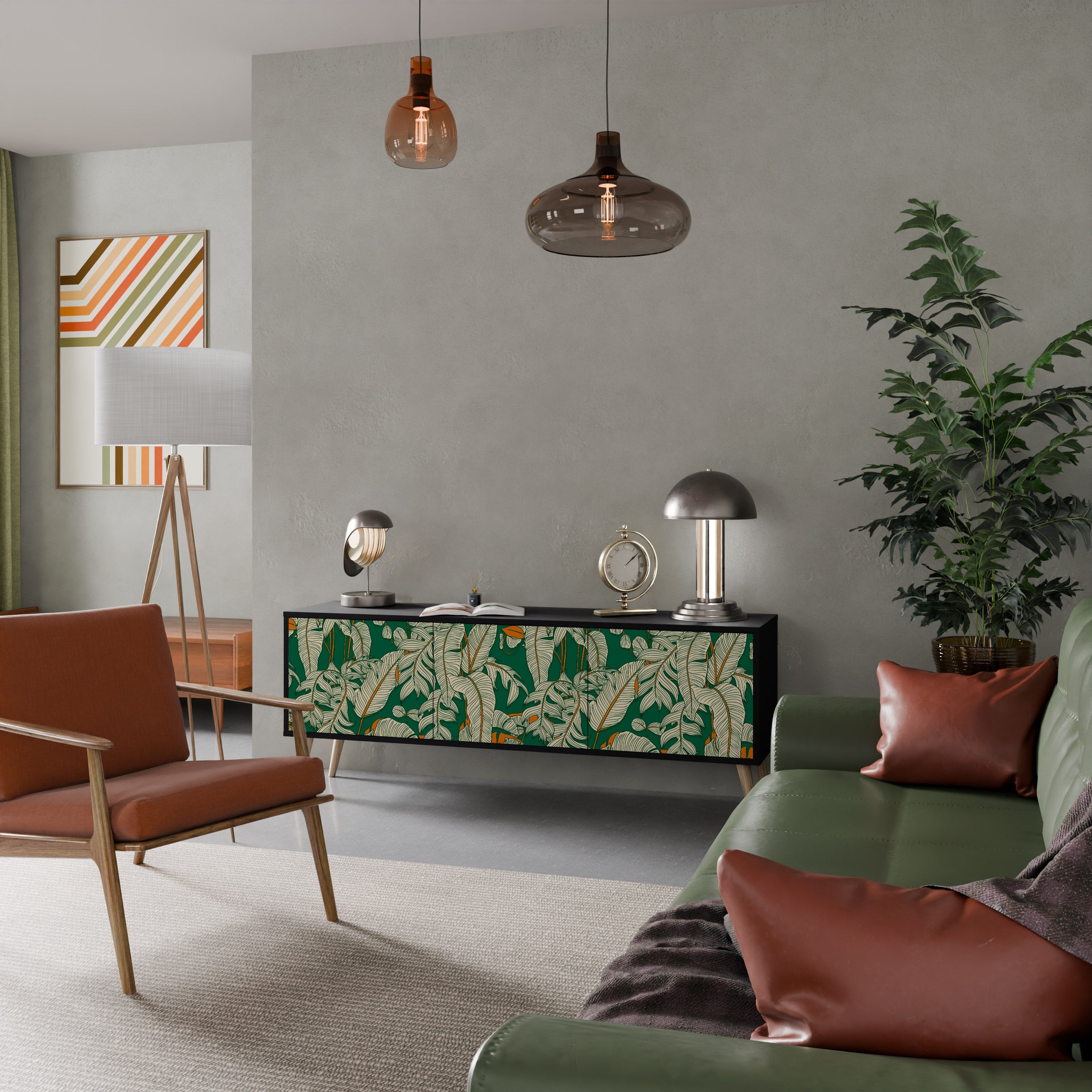 Meuble TV 3 portes VERDANT PLEASURES finition noire