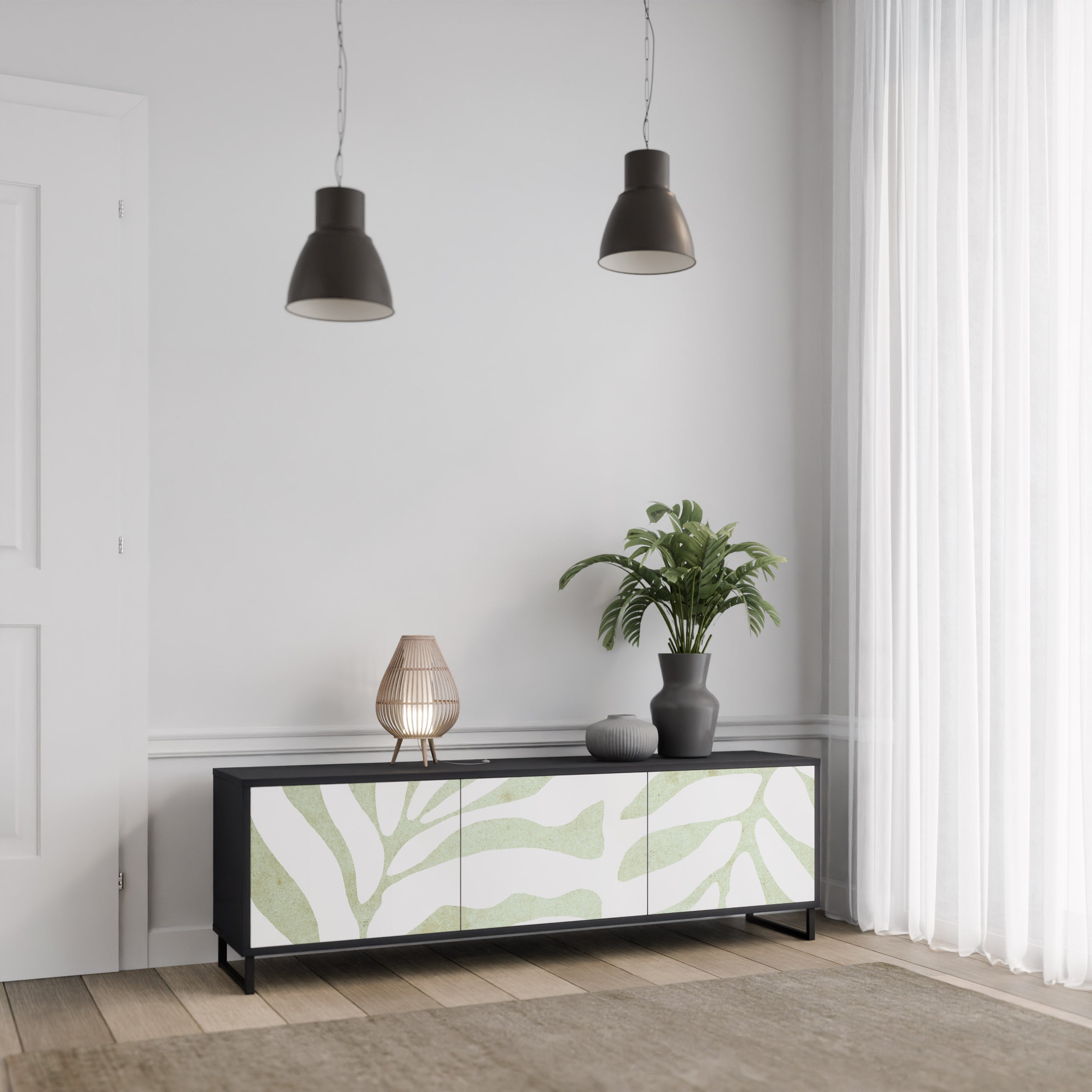 Meuble TV 3 portes BOTANICAL SPARK finition noire