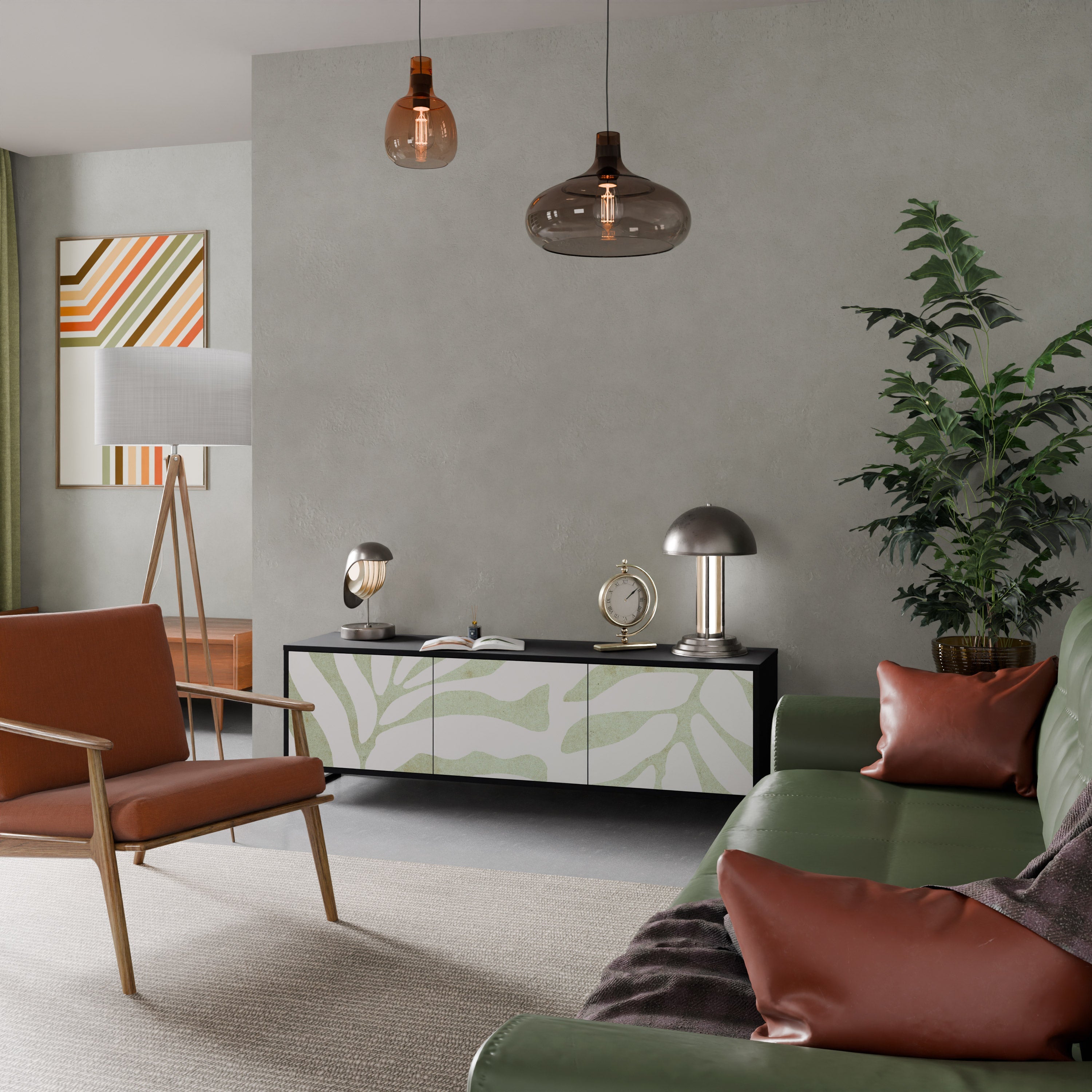 Meuble TV 3 portes BOTANICAL SPARK finition noire