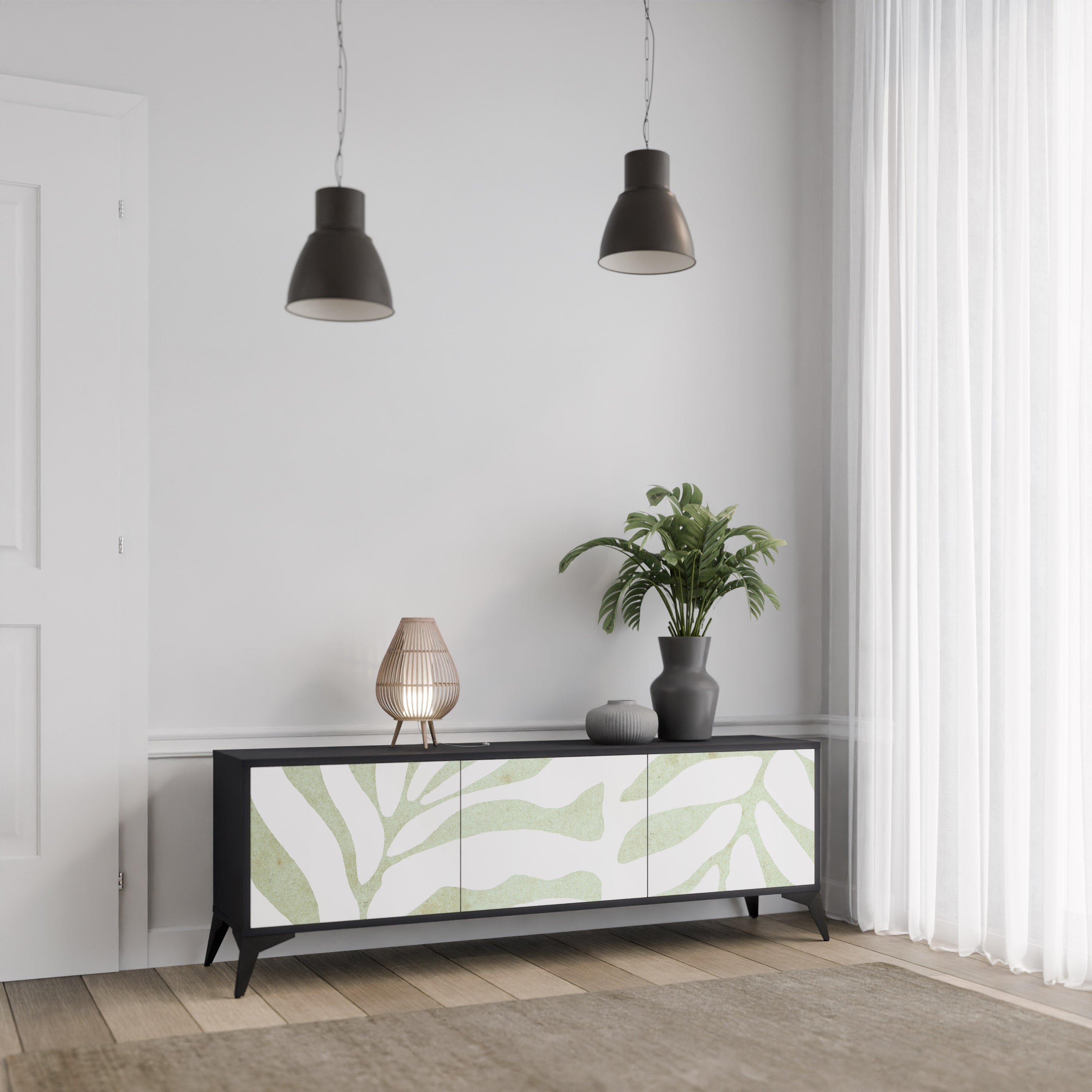 Meuble TV 3 portes BOTANICAL SPARK finition noire