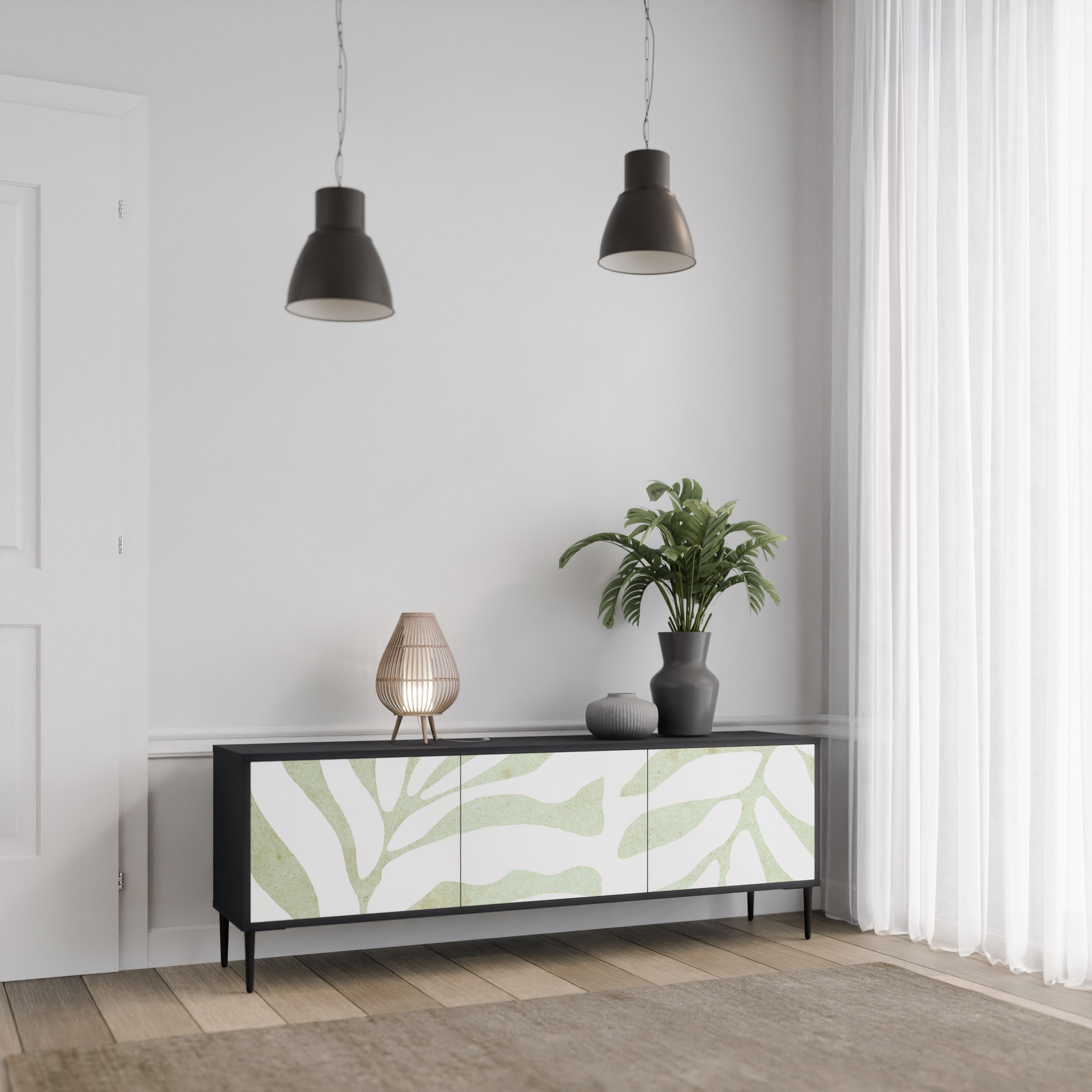 Meuble TV 3 portes BOTANICAL SPARK finition noire