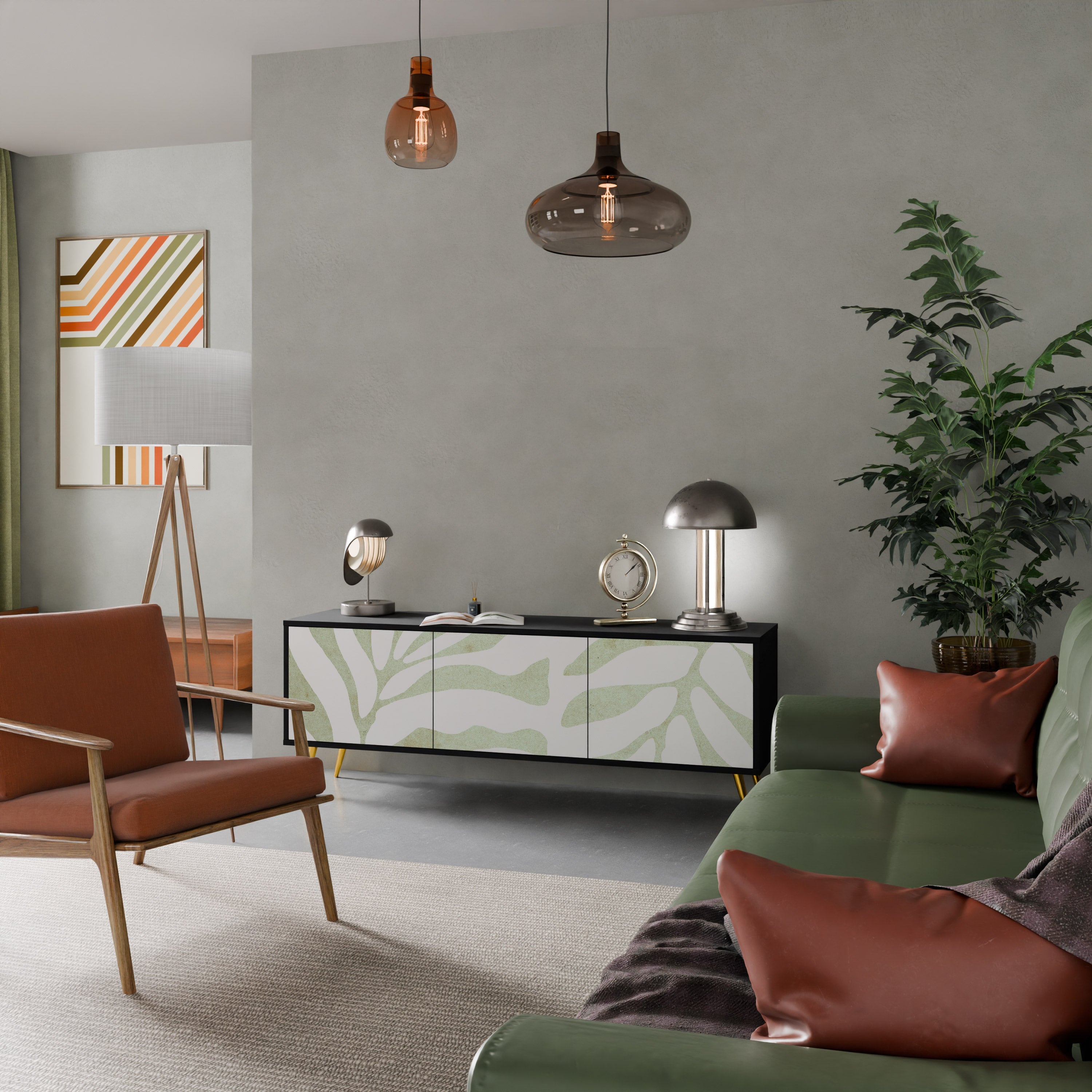 Meuble TV 3 portes BOTANICAL SPARK finition noire