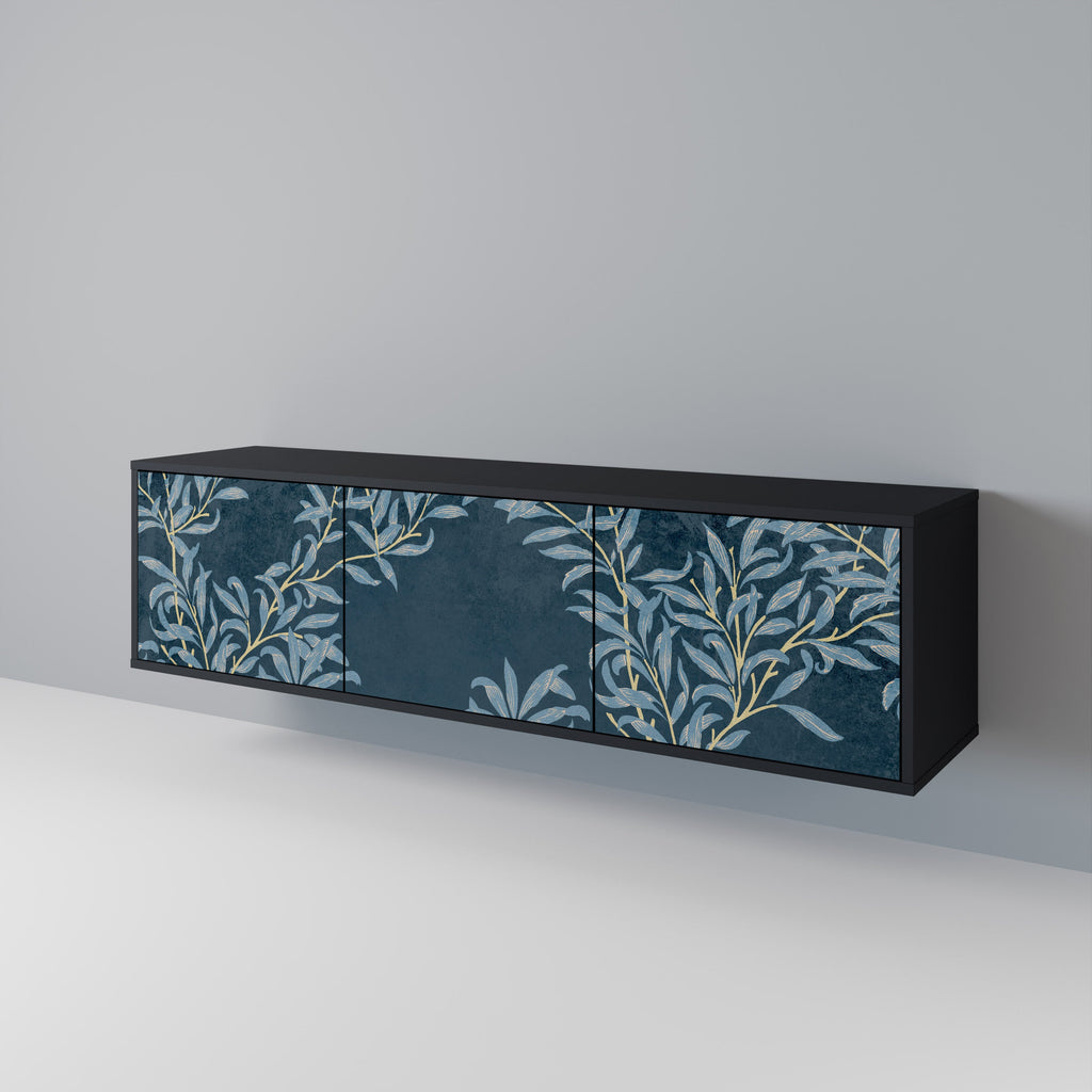 Meuble TV 3 portes BLUE LEAVES en finition noire