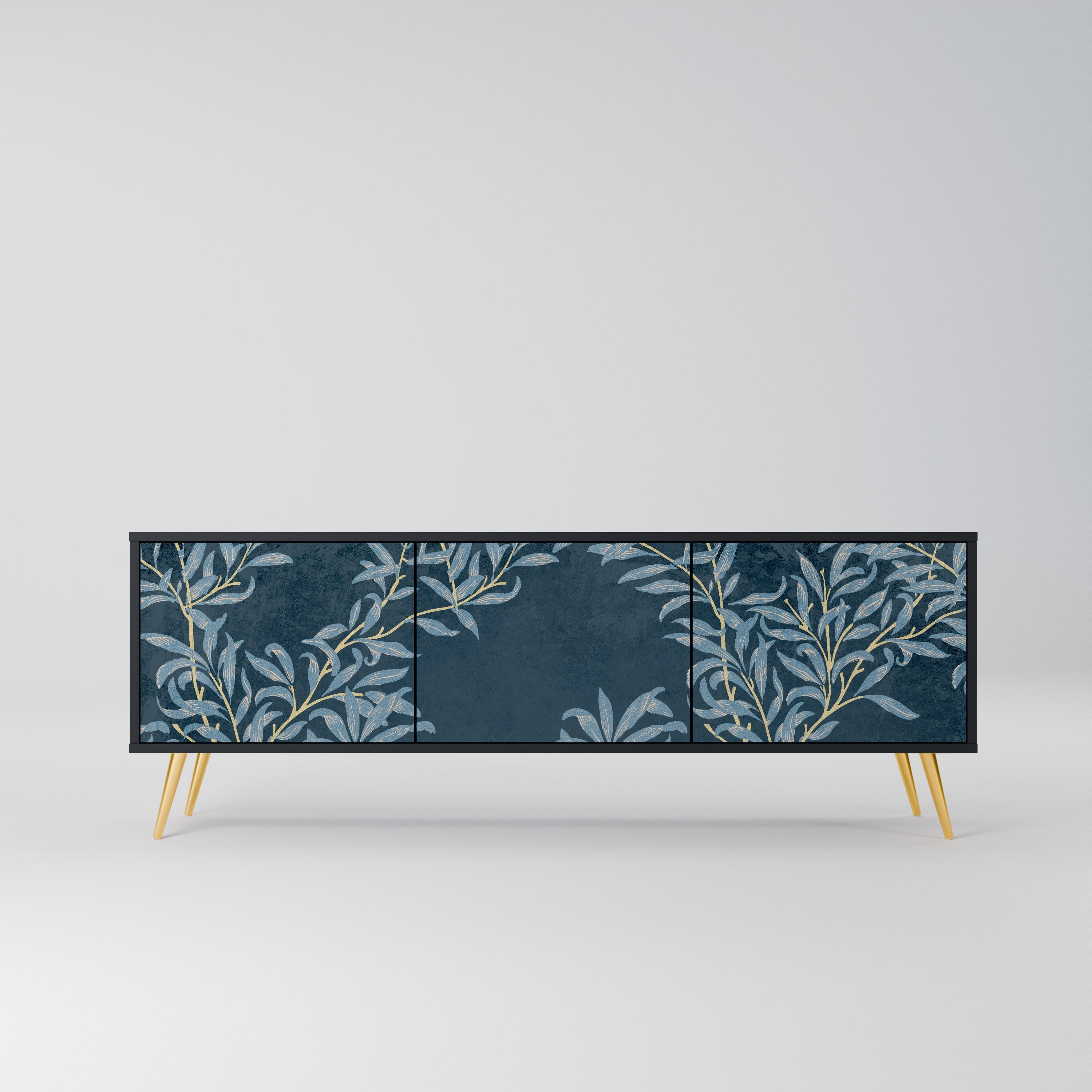 Meuble TV 3 portes BLUE LEAVES en finition noire