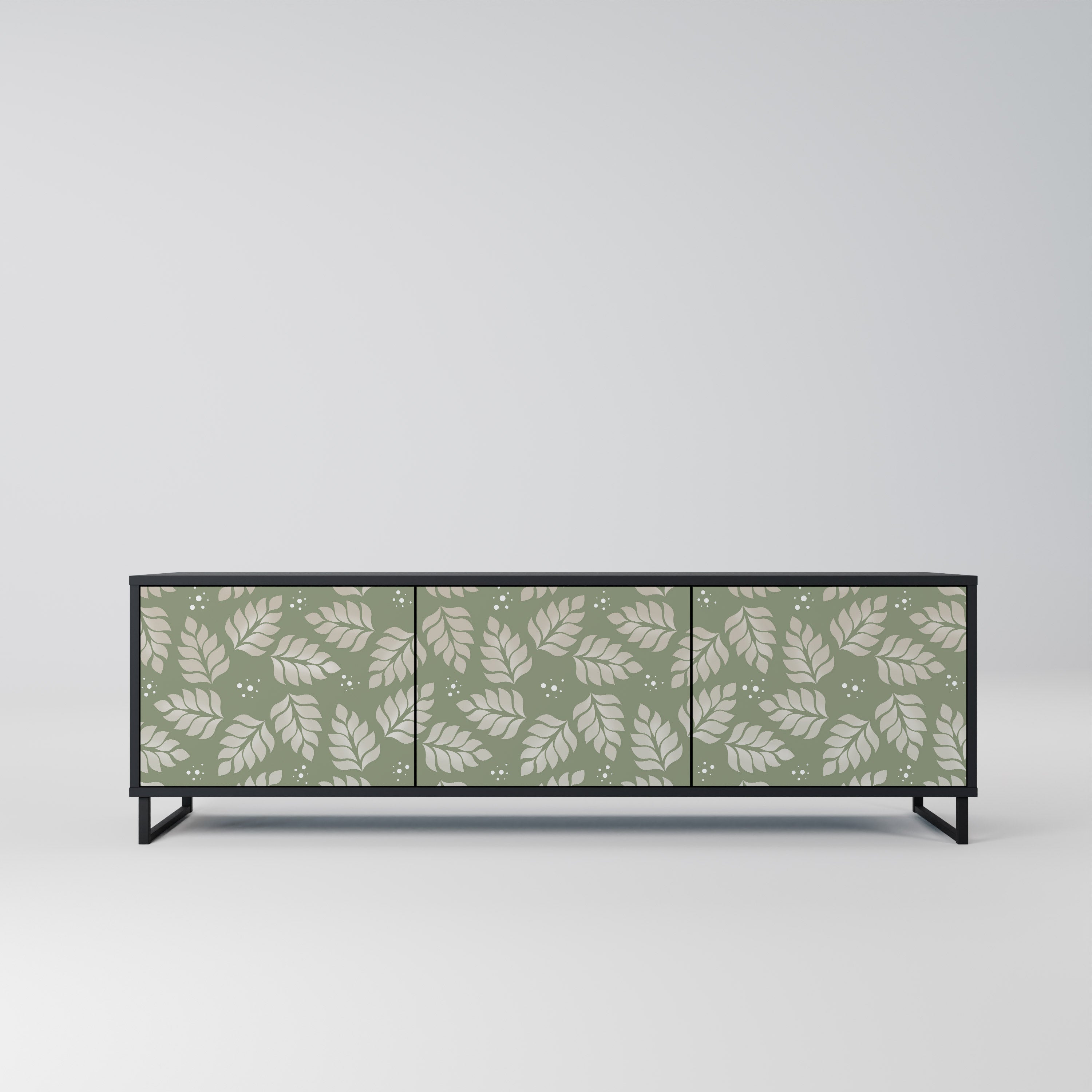 Meuble TV 3 portes LEAVES ON GREEN, finition noire