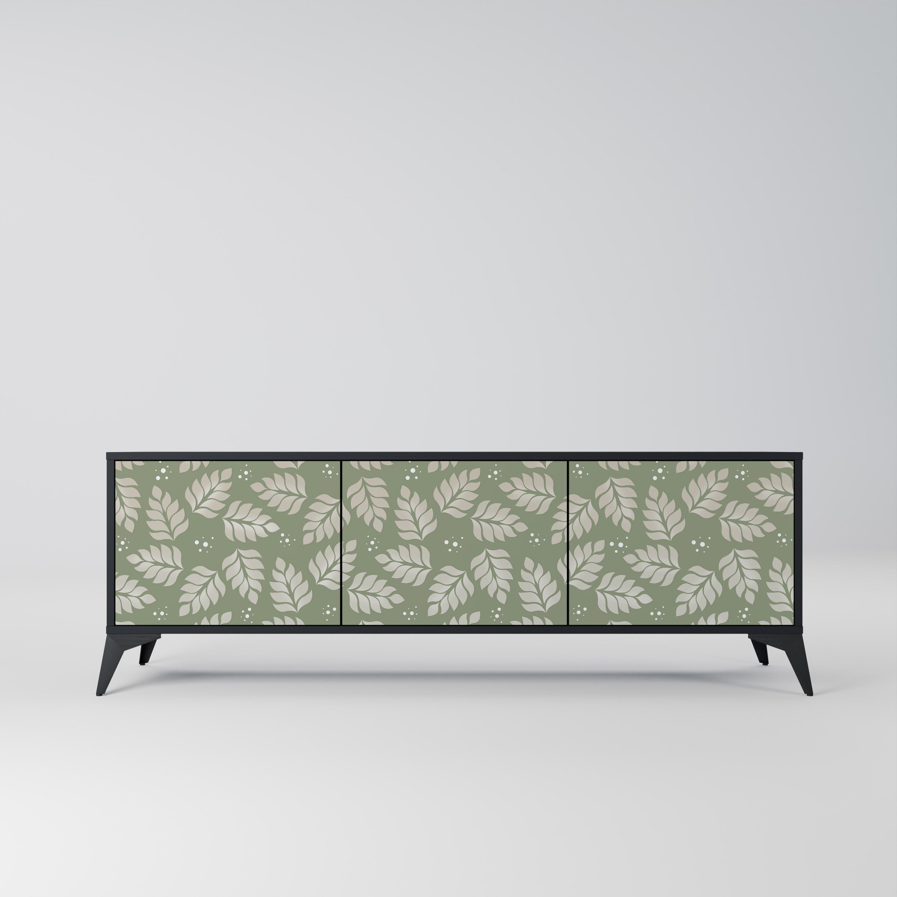 Meuble TV 3 portes LEAVES ON GREEN, finition noire