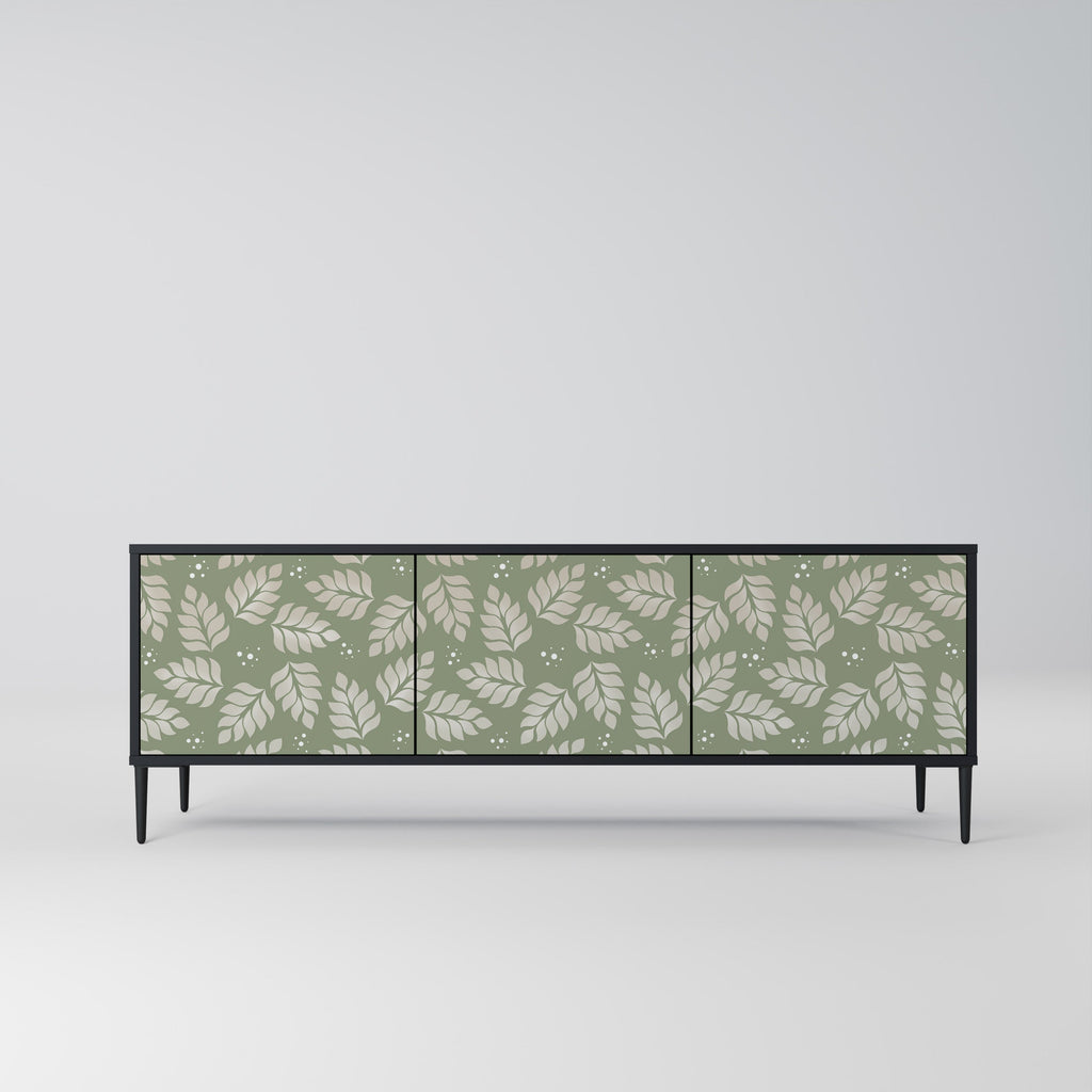 Meuble TV 3 portes LEAVES ON GREEN, finition noire