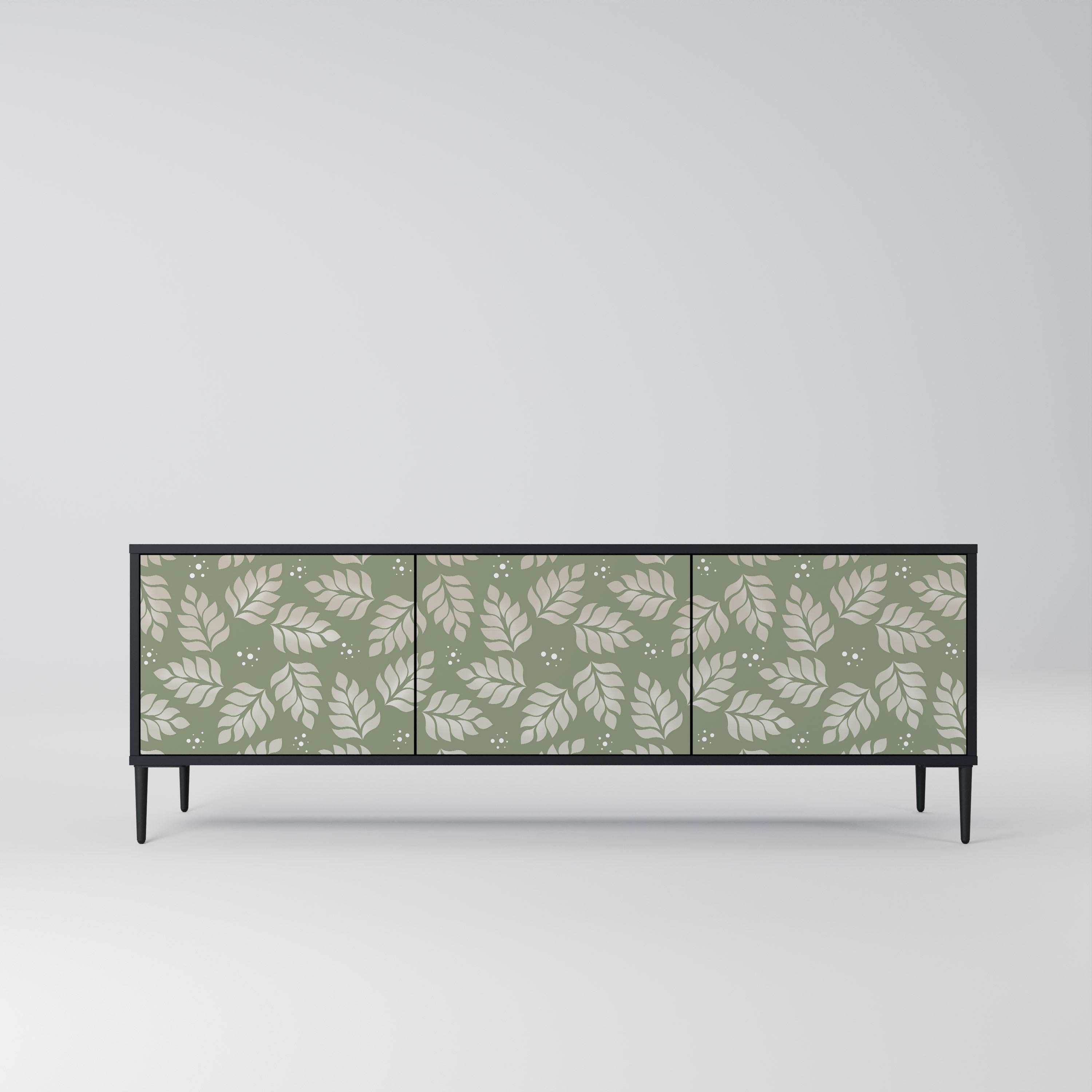 Meuble TV 3 portes LEAVES ON GREEN, finition noire