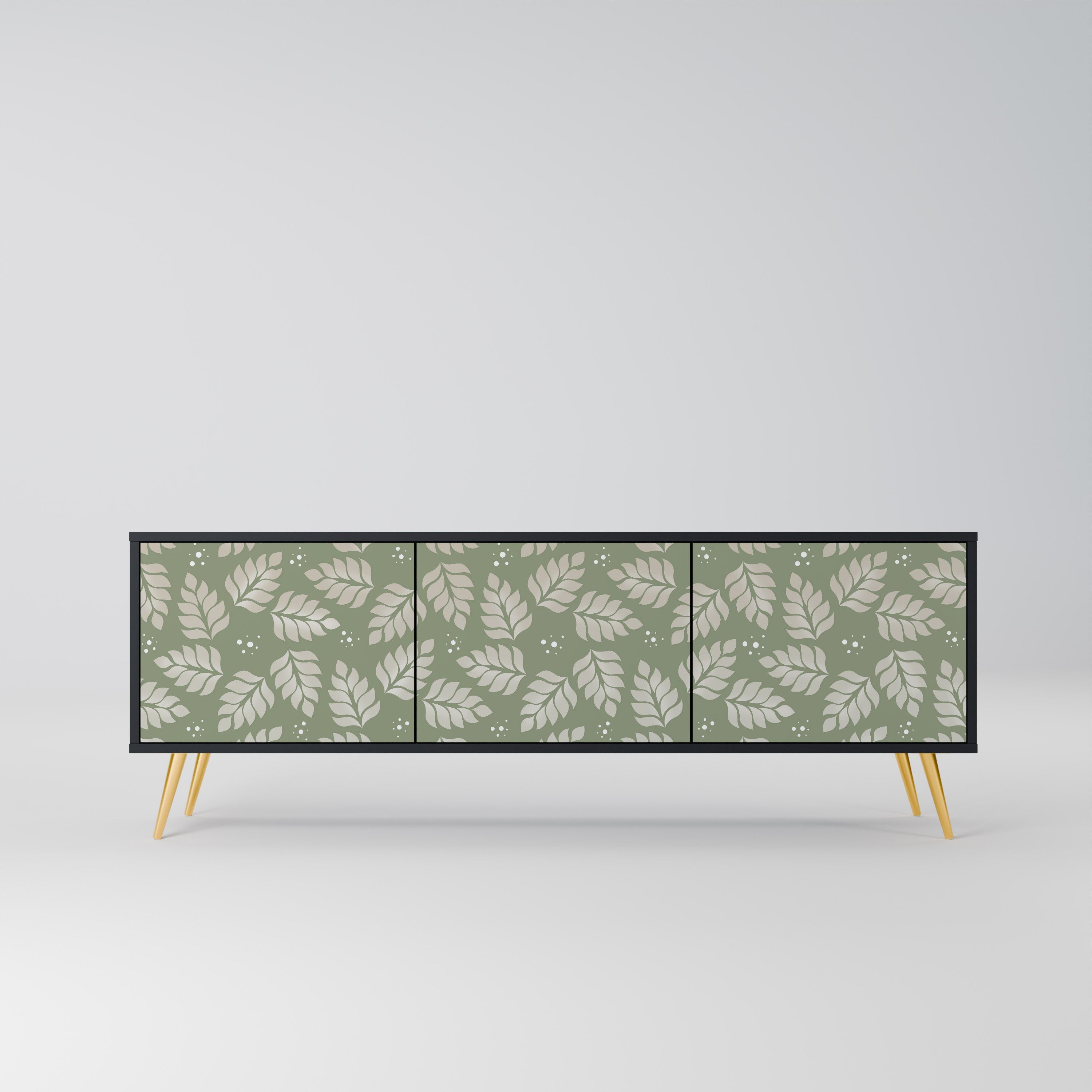 Meuble TV 3 portes LEAVES ON GREEN, finition noire