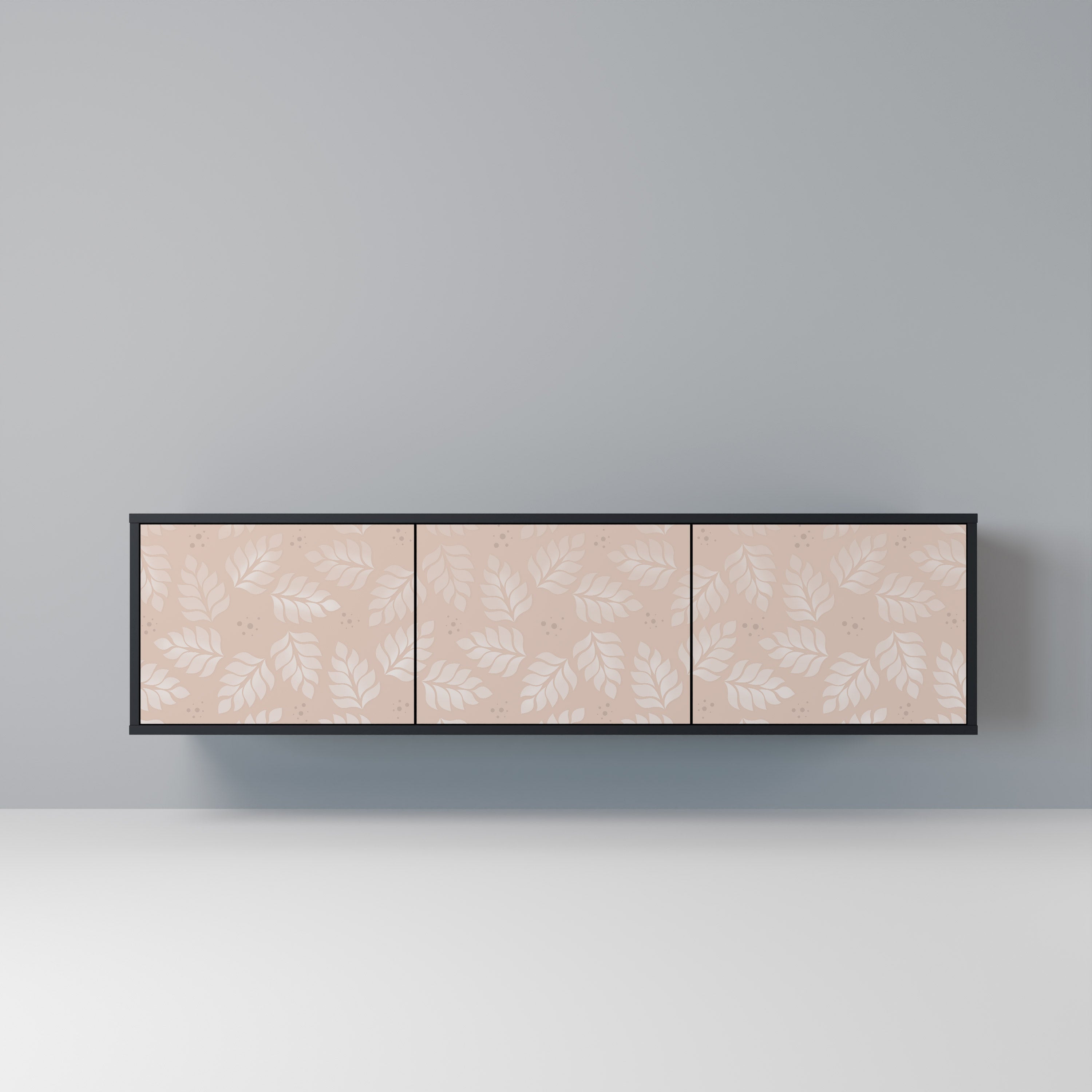 Meuble TV 3 portes LEAVES ON BEIGE, finition noire