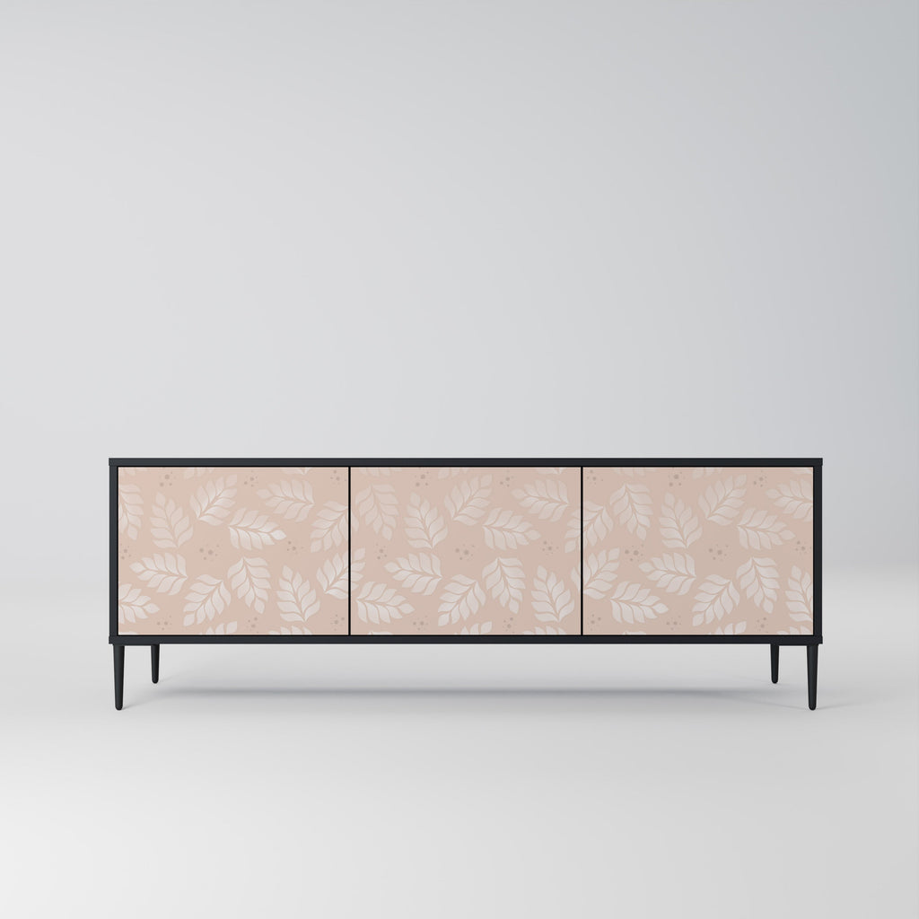 Meuble TV 3 portes LEAVES ON BEIGE, finition noire