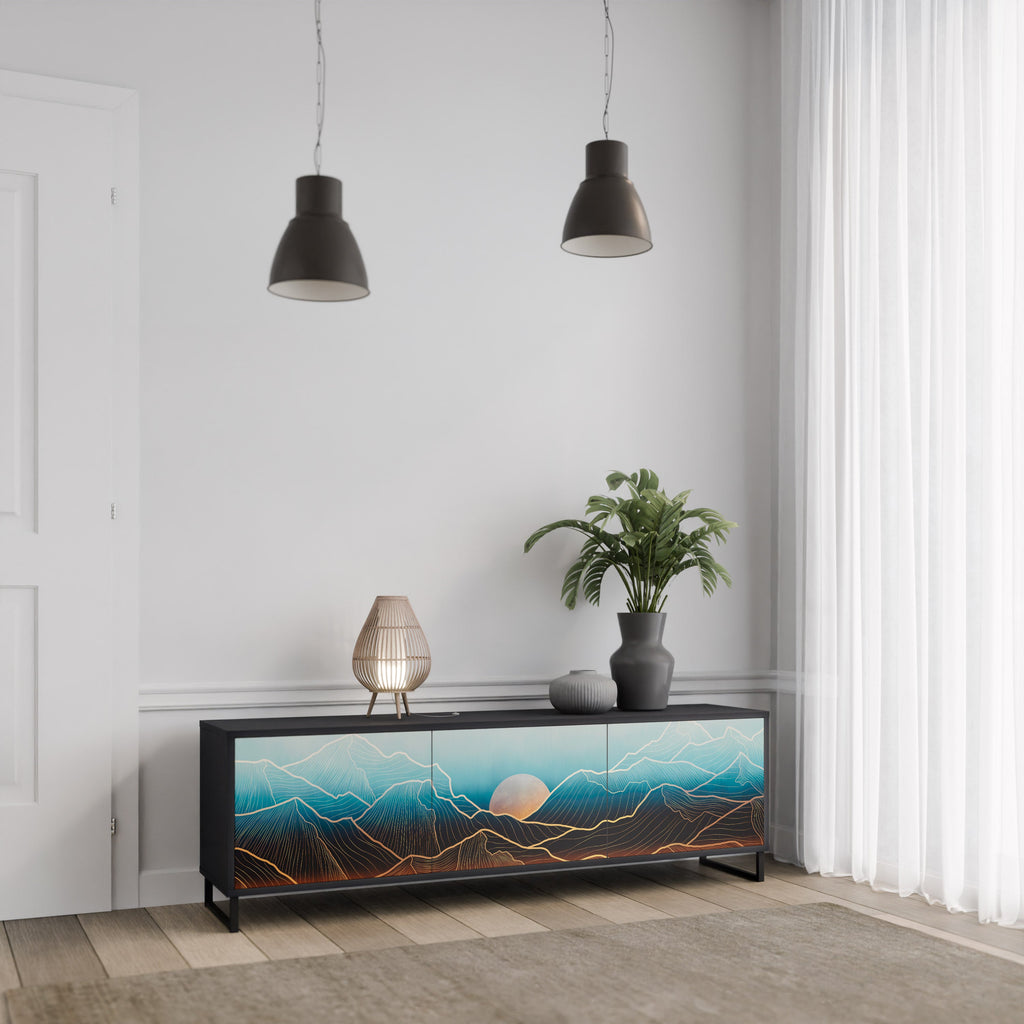 Meuble TV 3 portes LUNAR SECRETS finition noire