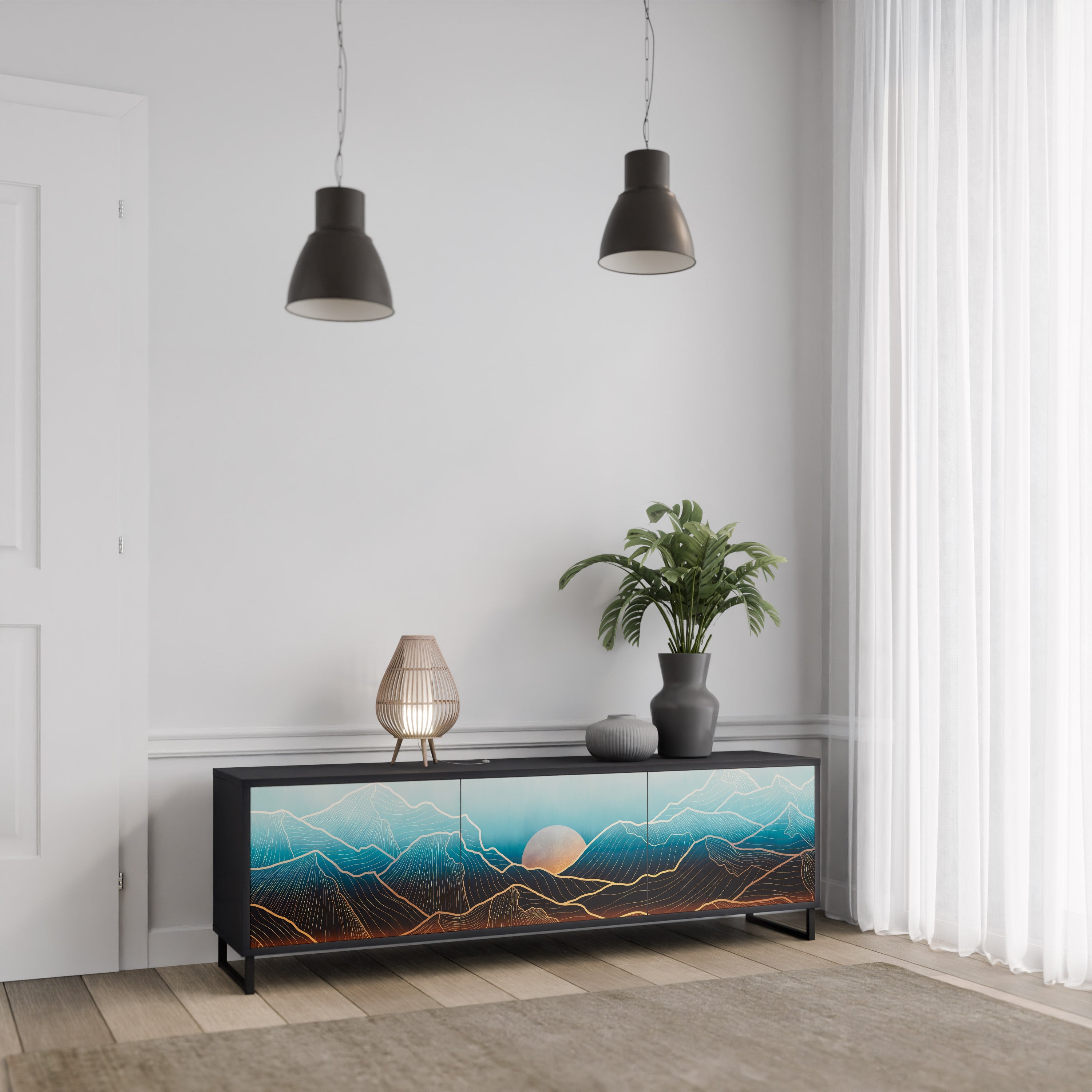 Meuble TV 3 portes LUNAR SECRETS finition noire