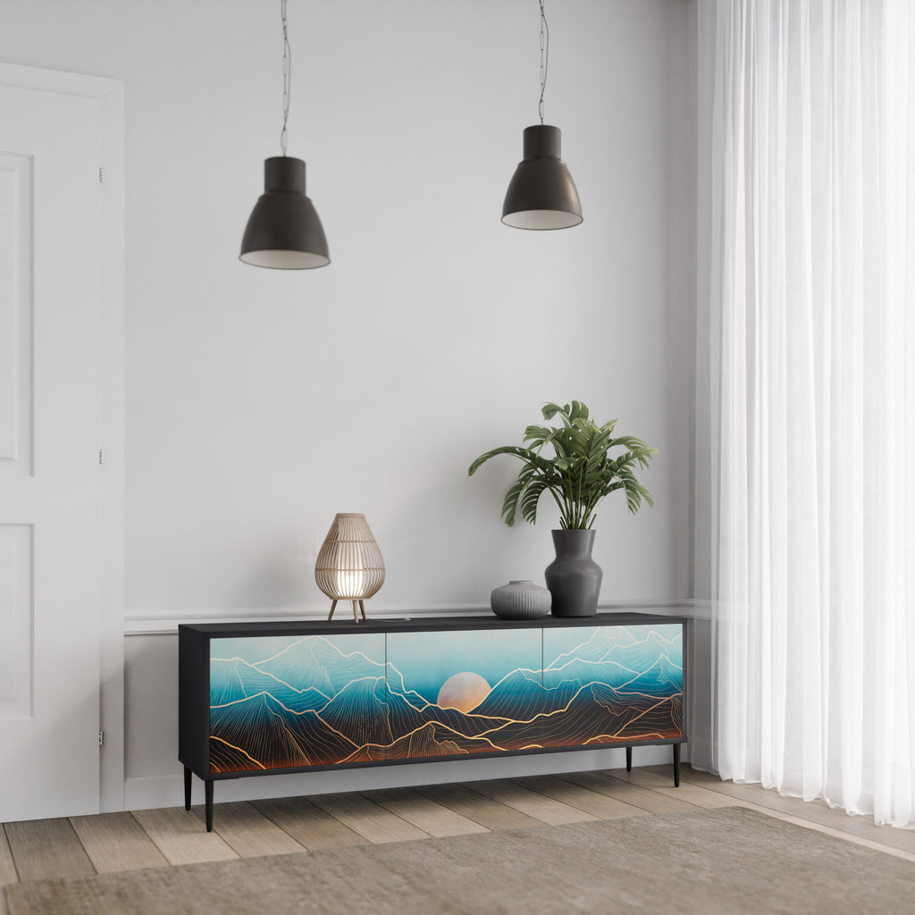 Meuble TV 3 portes LUNAR SECRETS finition noire