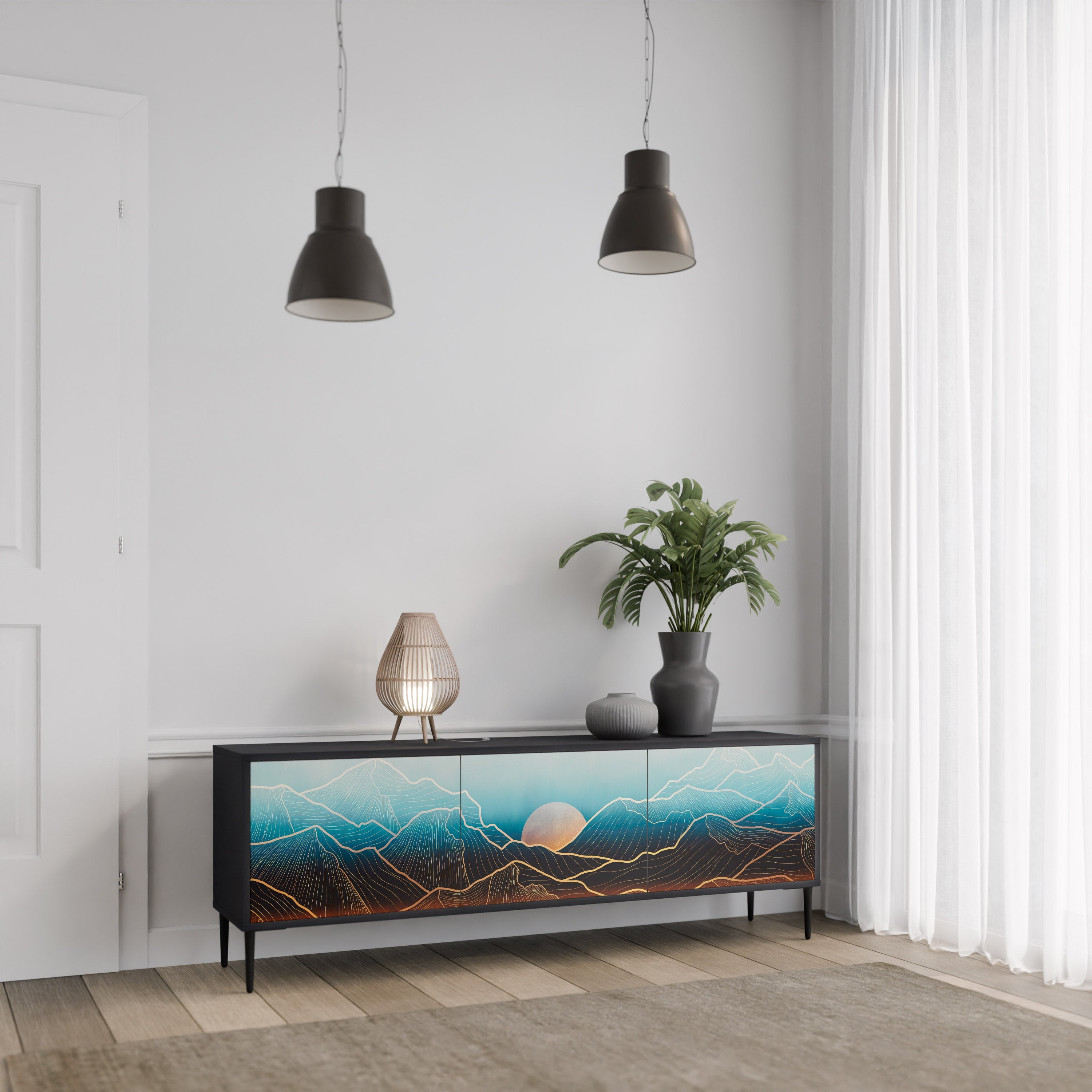 Meuble TV 3 portes LUNAR SECRETS finition noire