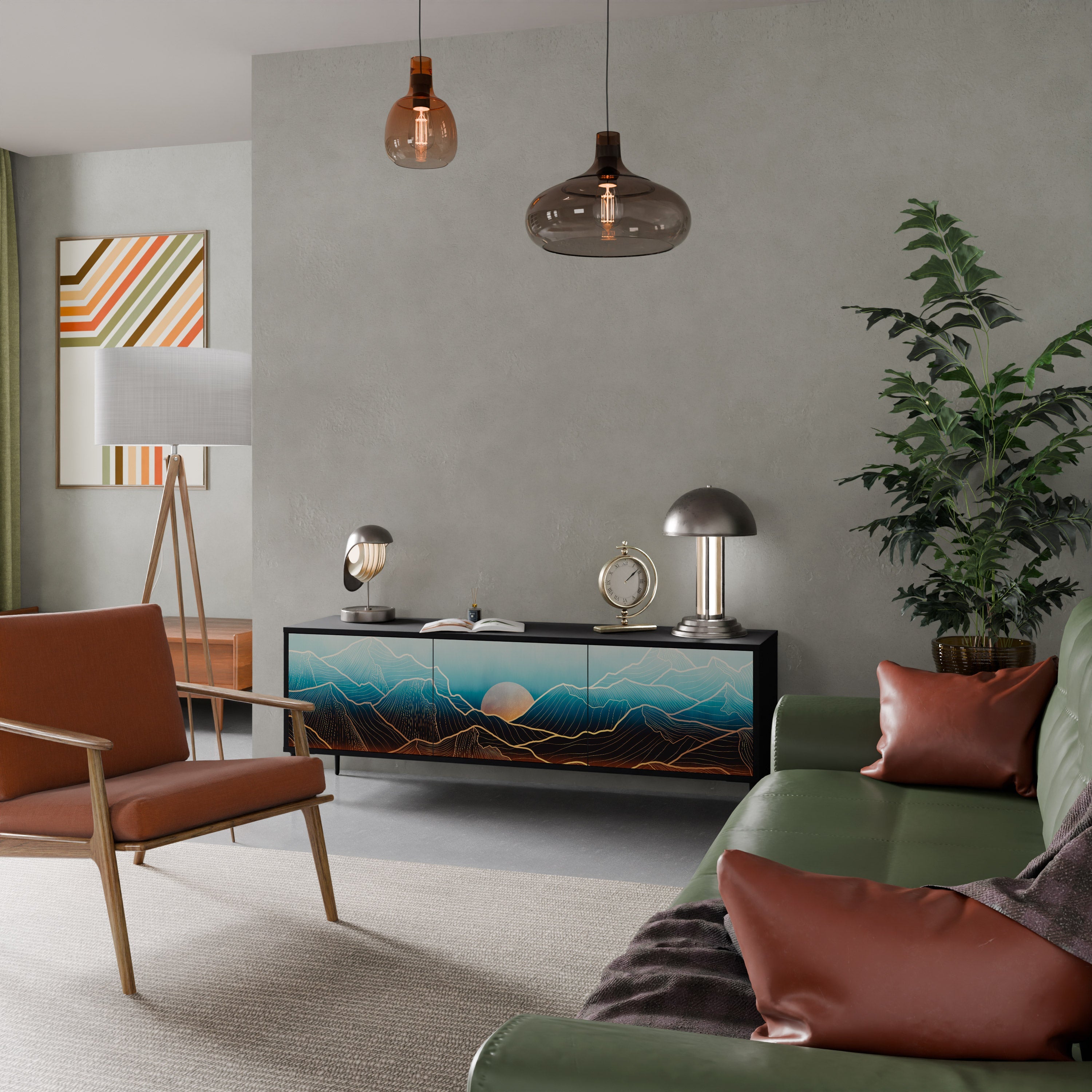 Meuble TV 3 portes LUNAR SECRETS finition noire