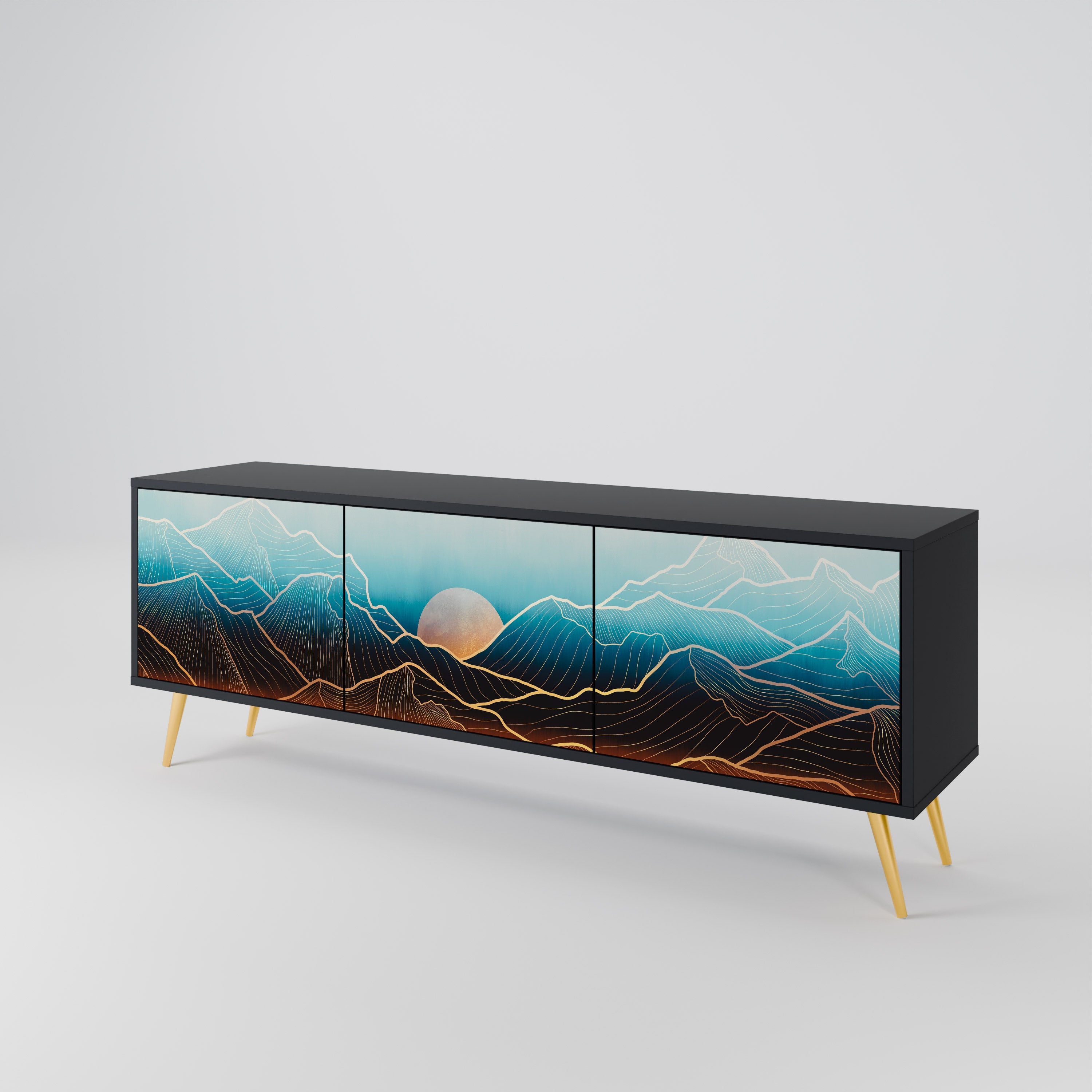 Meuble TV 3 portes LUNAR SECRETS finition noire