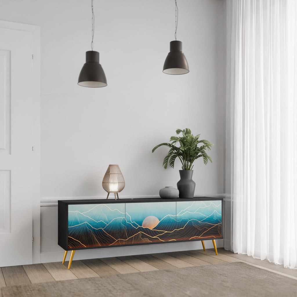 Meuble TV 3 portes LUNAR SECRETS finition noire