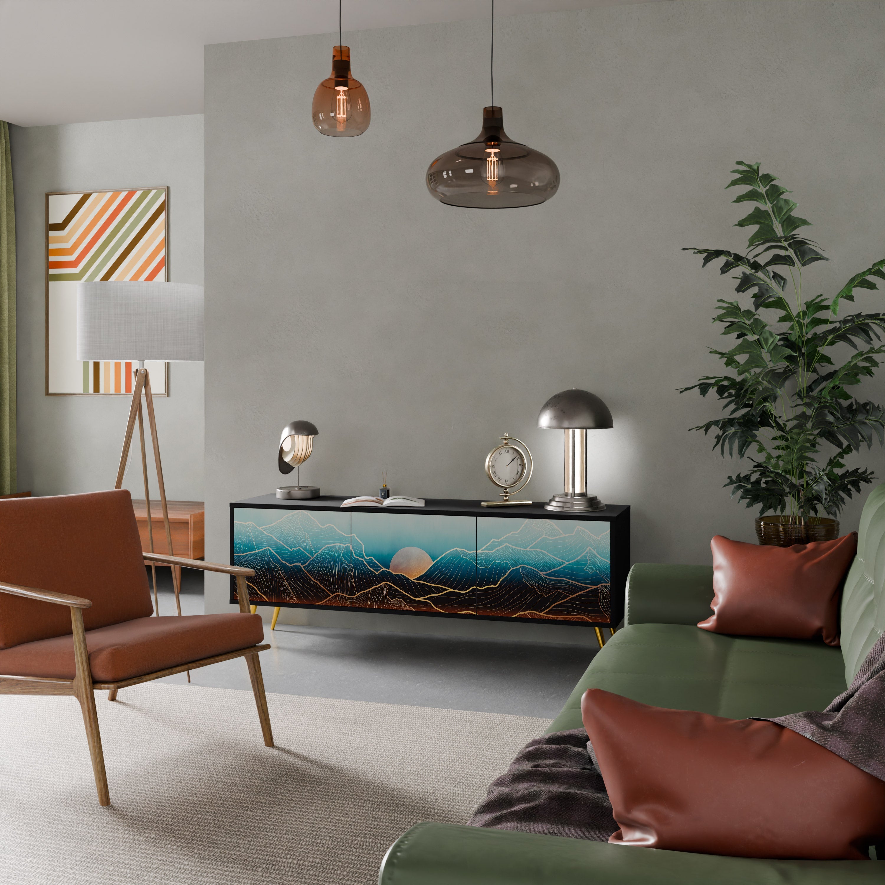 Meuble TV 3 portes LUNAR SECRETS finition noire