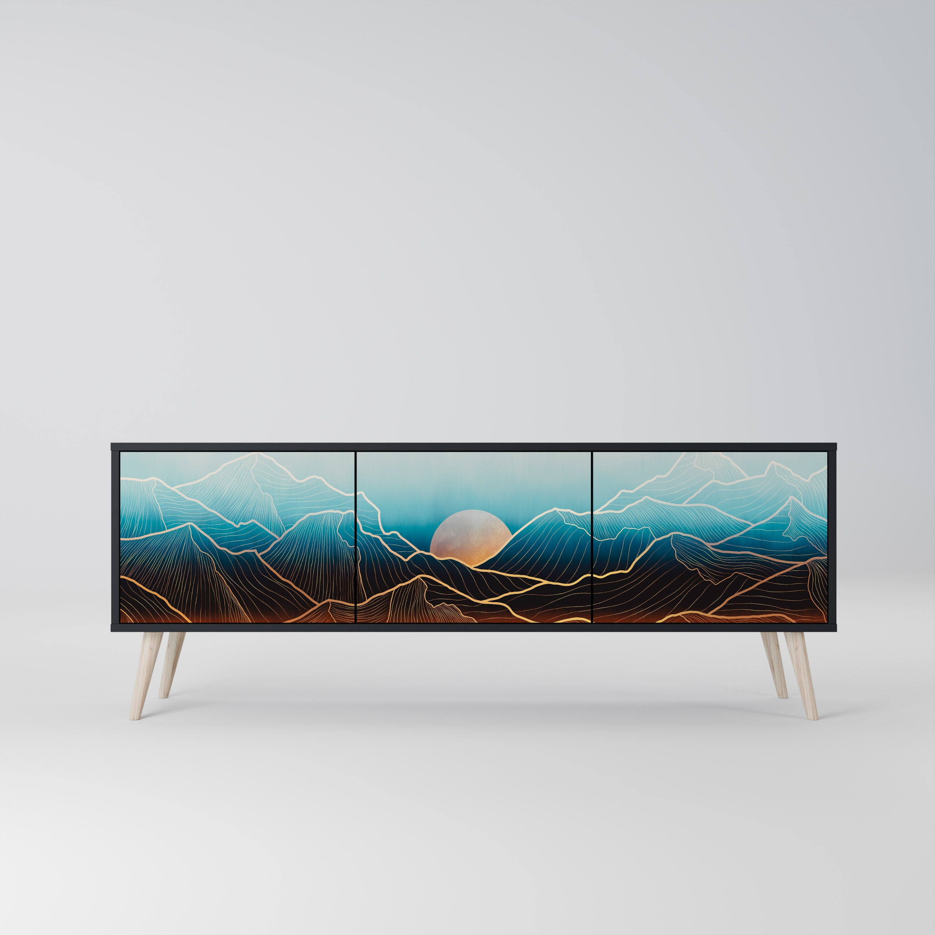 Meuble TV 3 portes LUNAR SECRETS finition noire