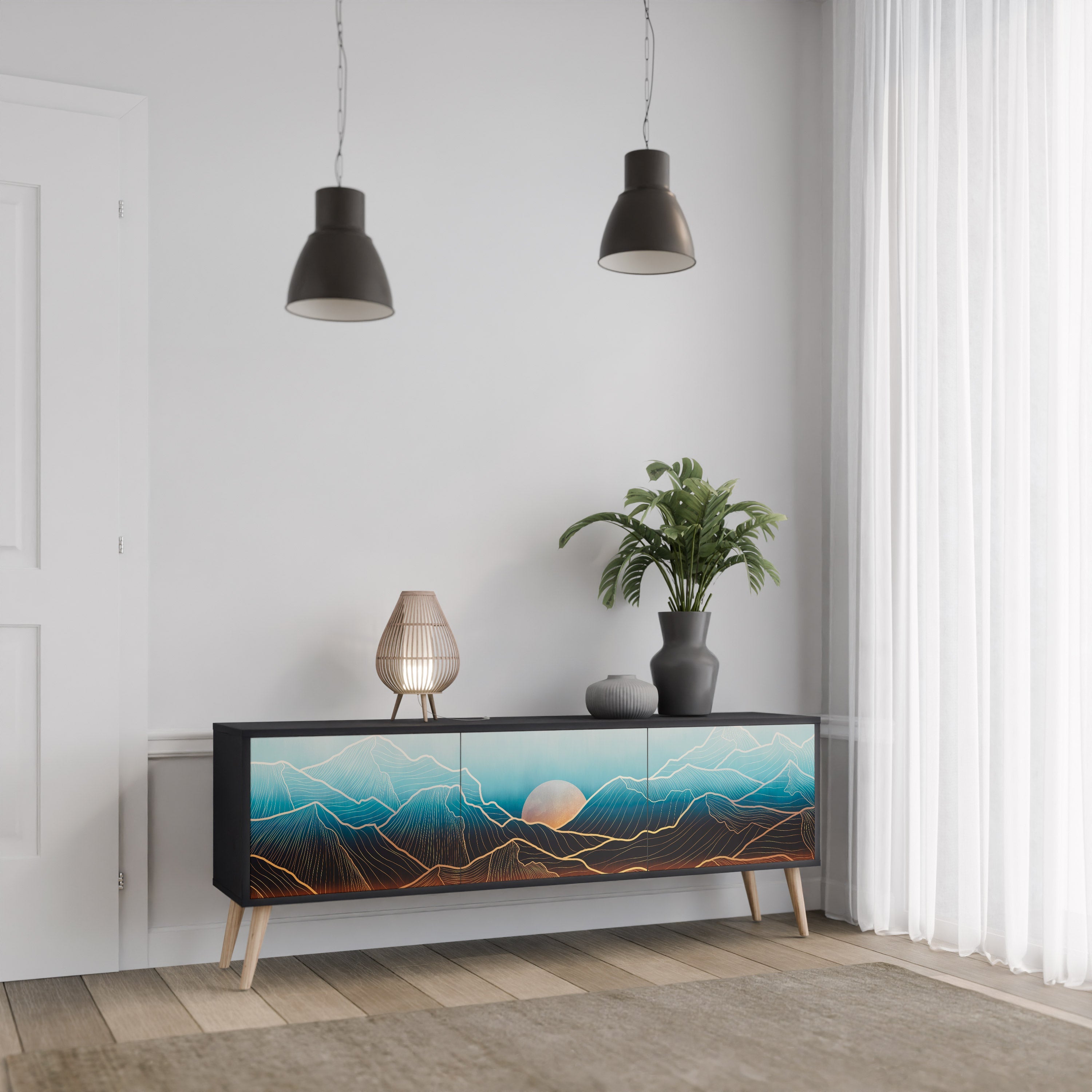 Meuble TV 3 portes LUNAR SECRETS finition noire