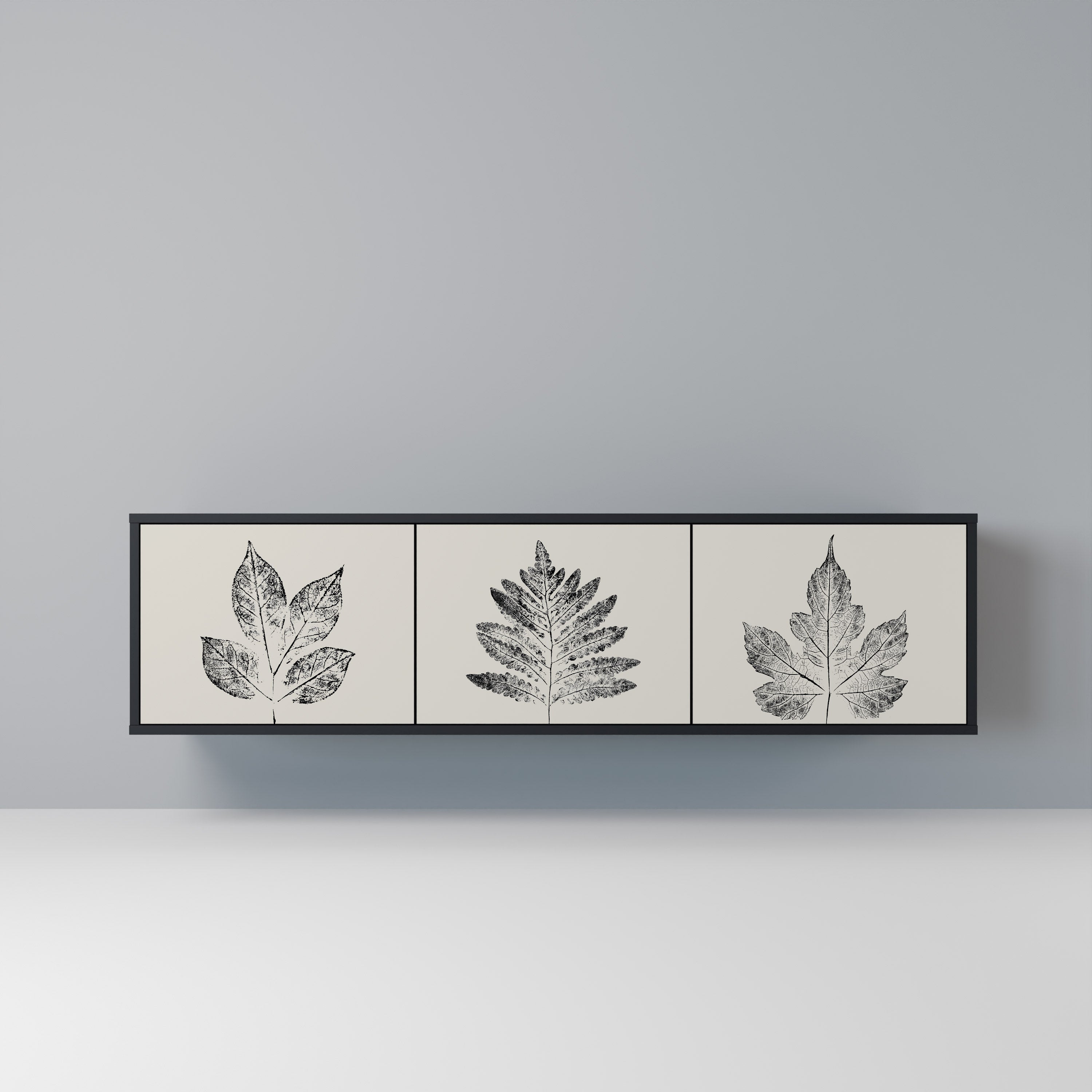 Meuble TV 3 portes LEAFY STAMPS finition noire