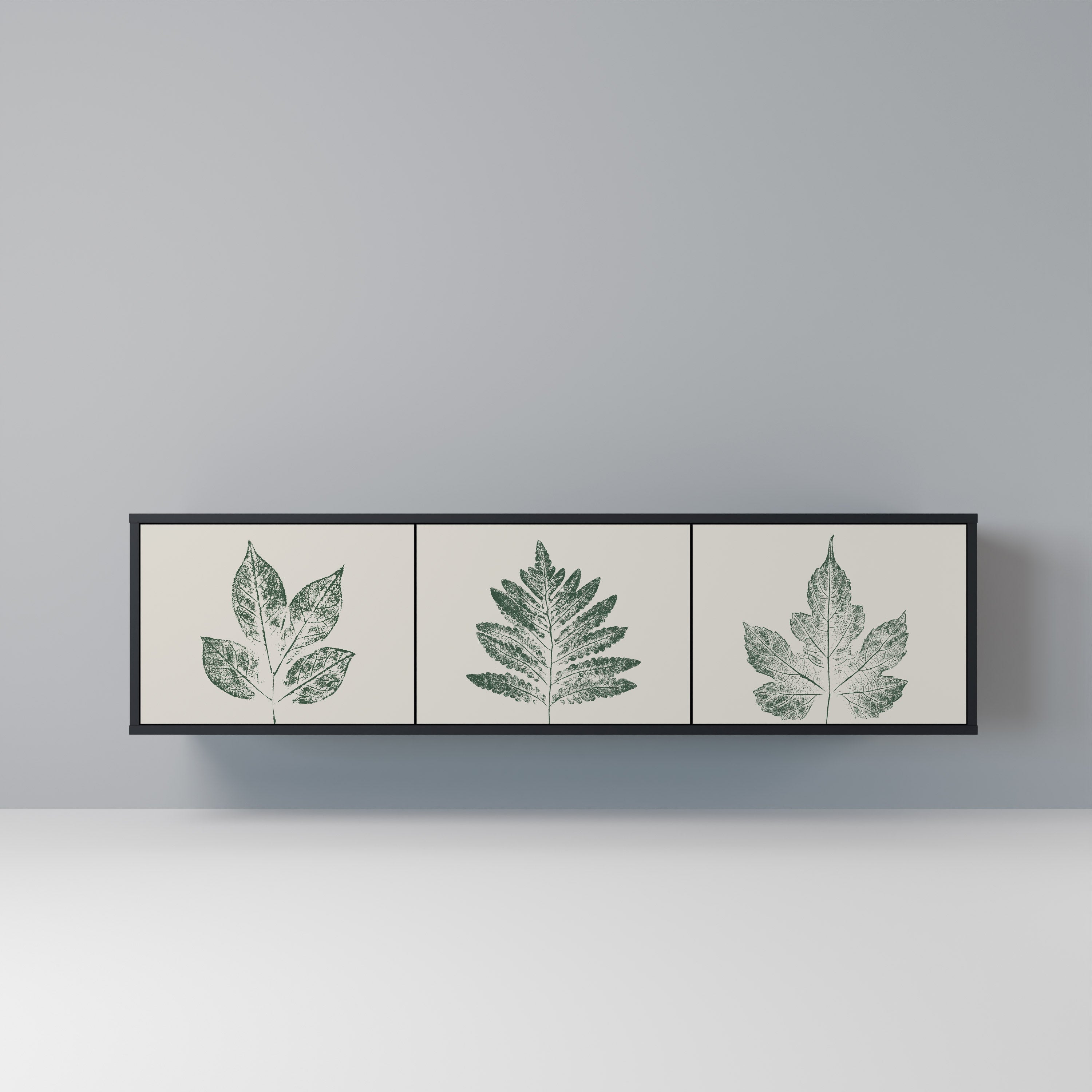 Meuble TV 3 portes GREEN LEAFY STAMPS finition noire