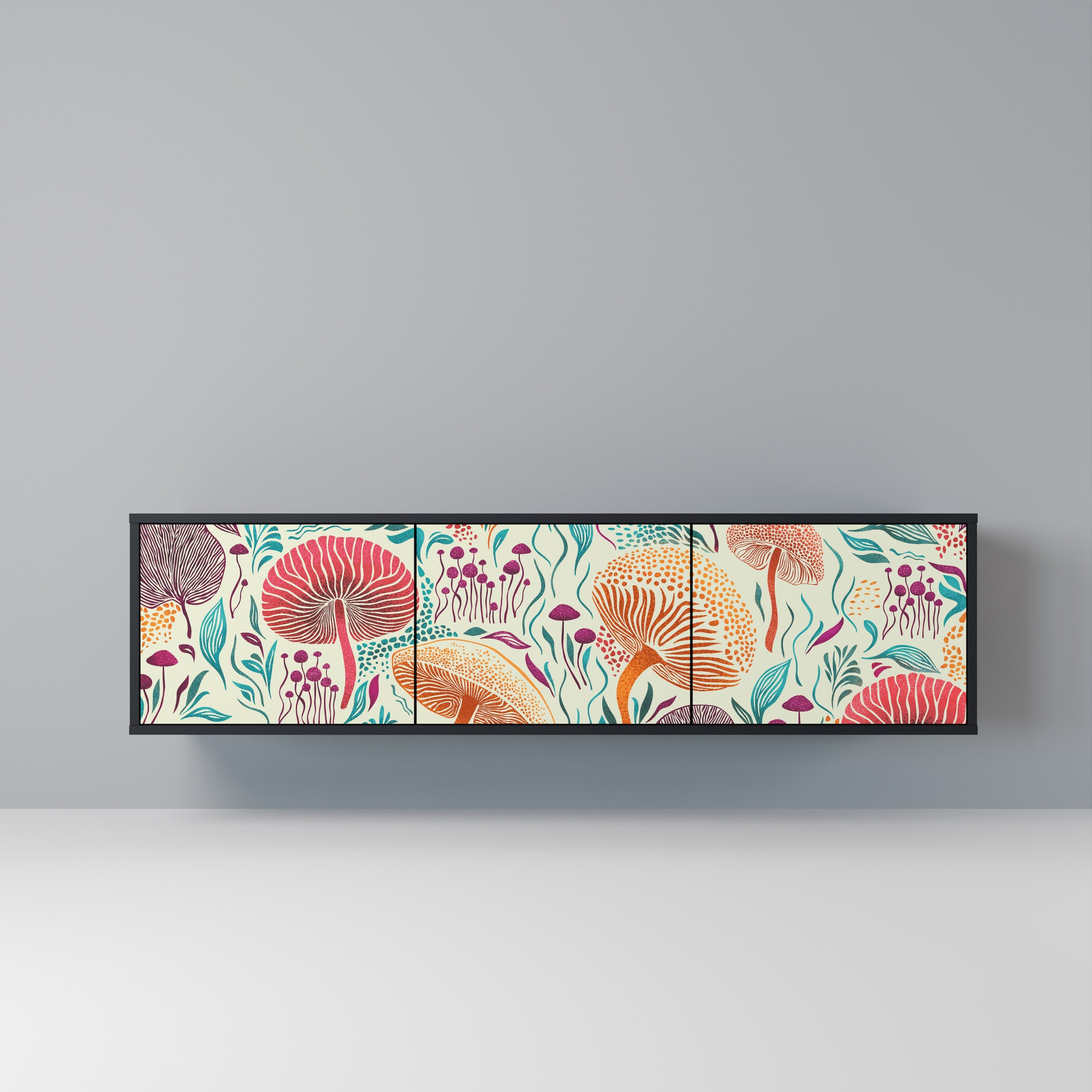 Meuble TV 3 portes Fungus Fantasy en finition noire