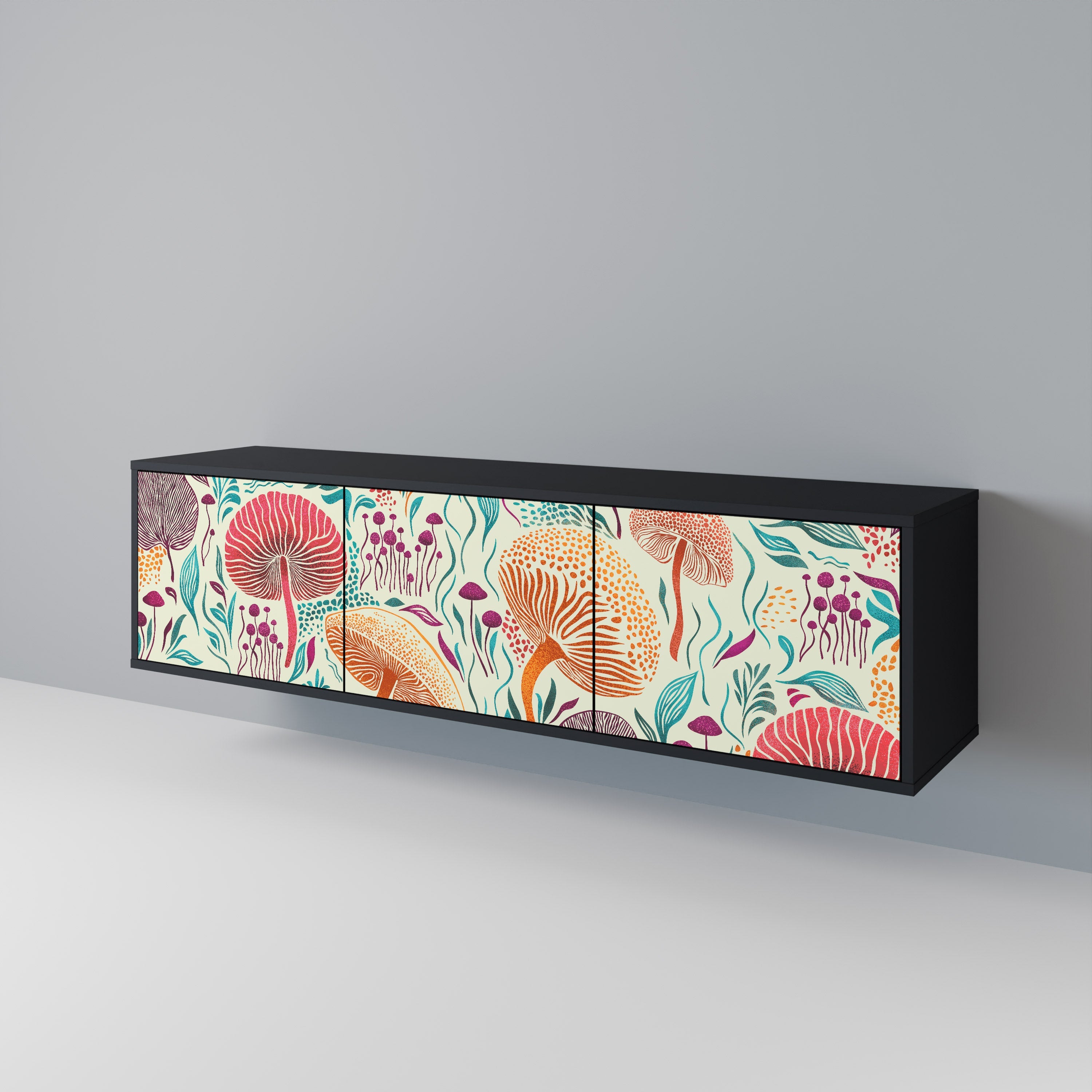 Meuble TV 3 portes Fungus Fantasy en finition noire