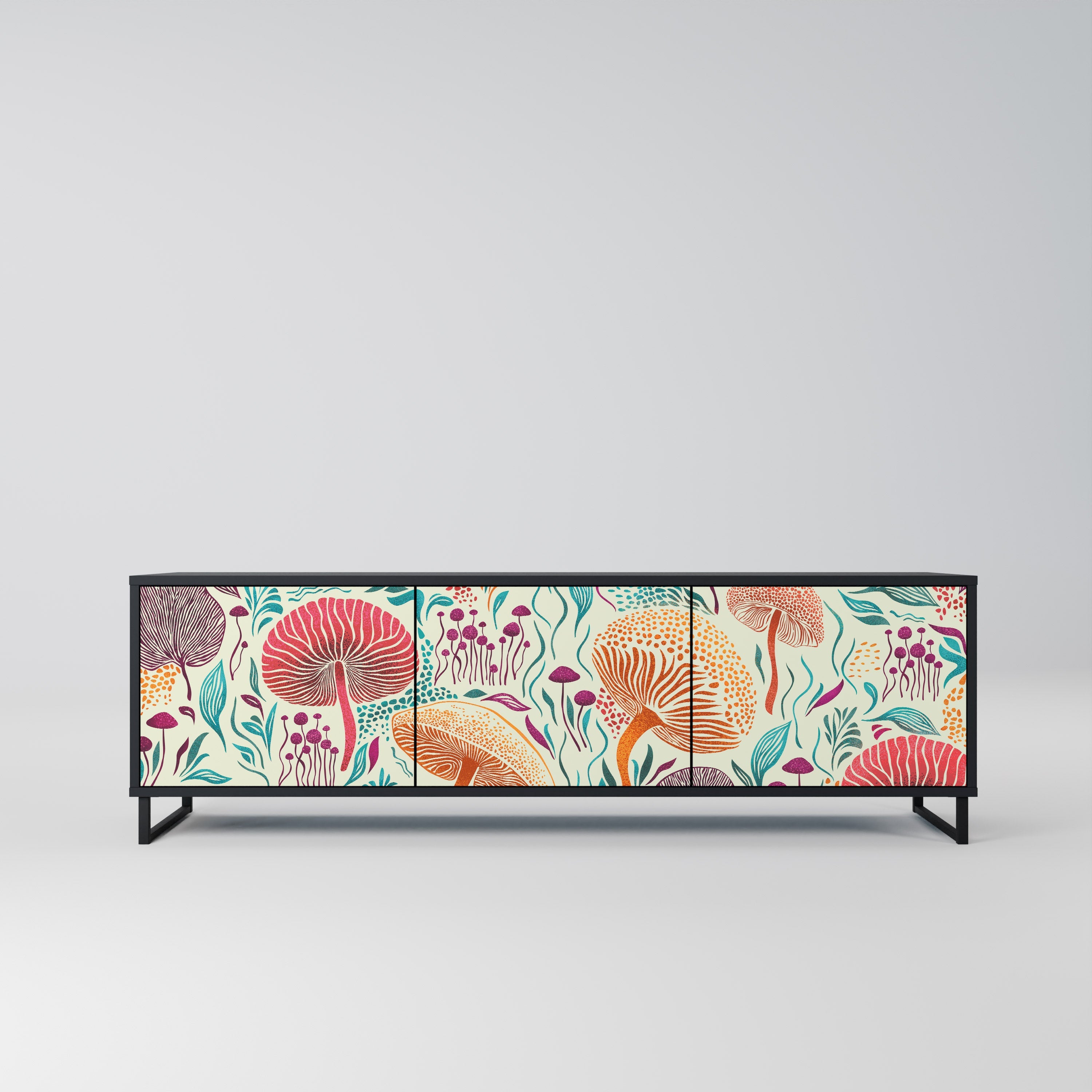 Meuble TV 3 portes Fungus Fantasy en finition noire