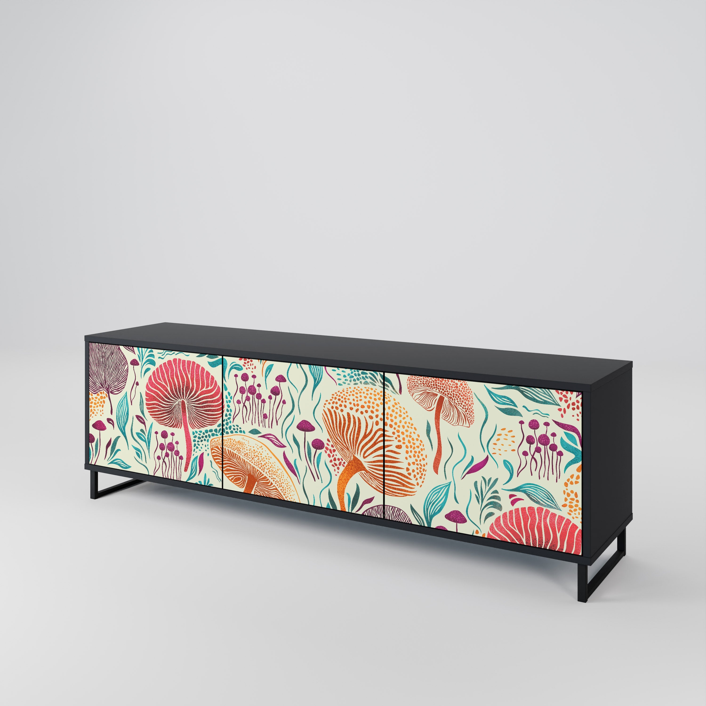 Meuble TV 3 portes Fungus Fantasy en finition noire