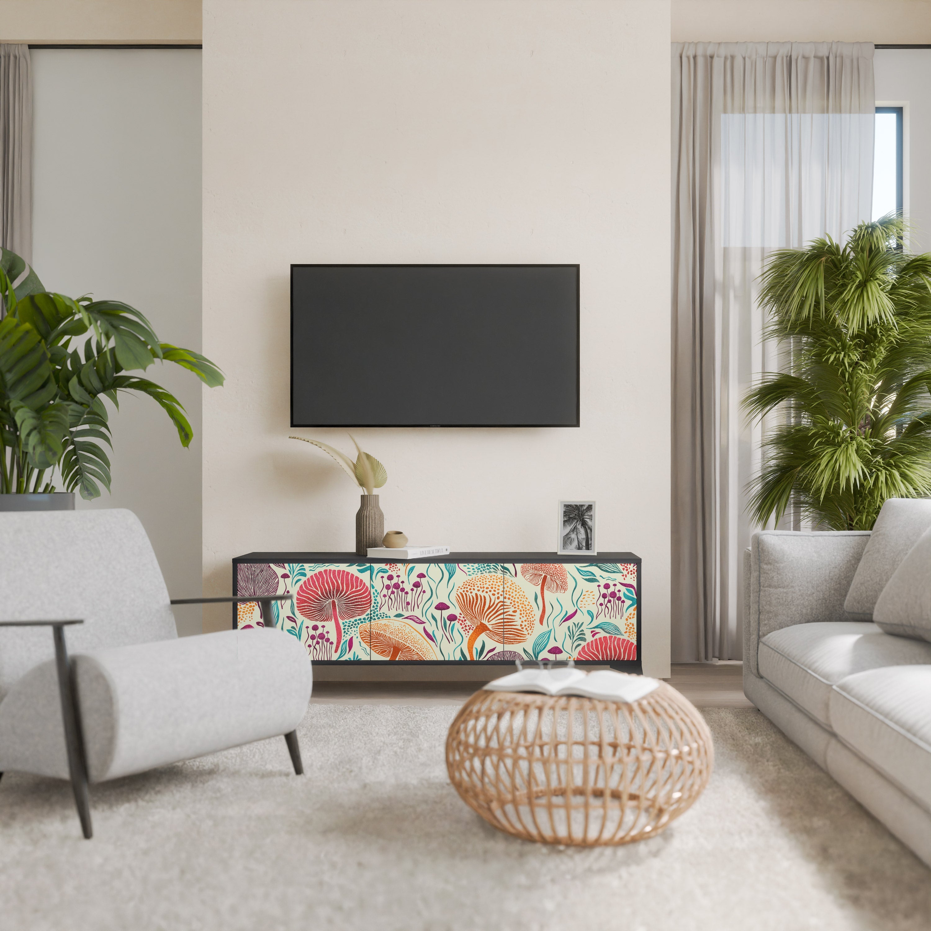 Meuble TV 3 portes Fungus Fantasy en finition noire