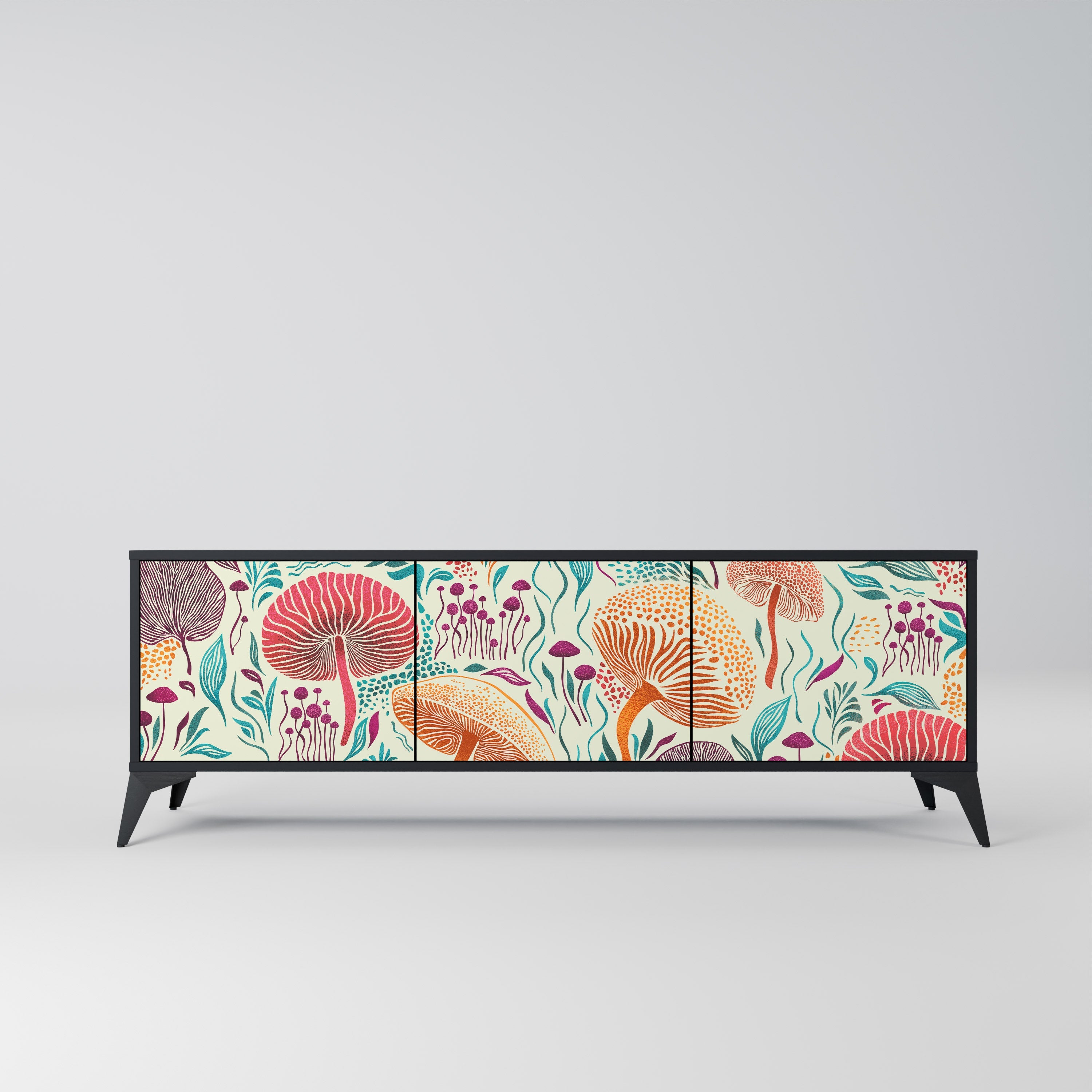Meuble TV 3 portes Fungus Fantasy en finition noire